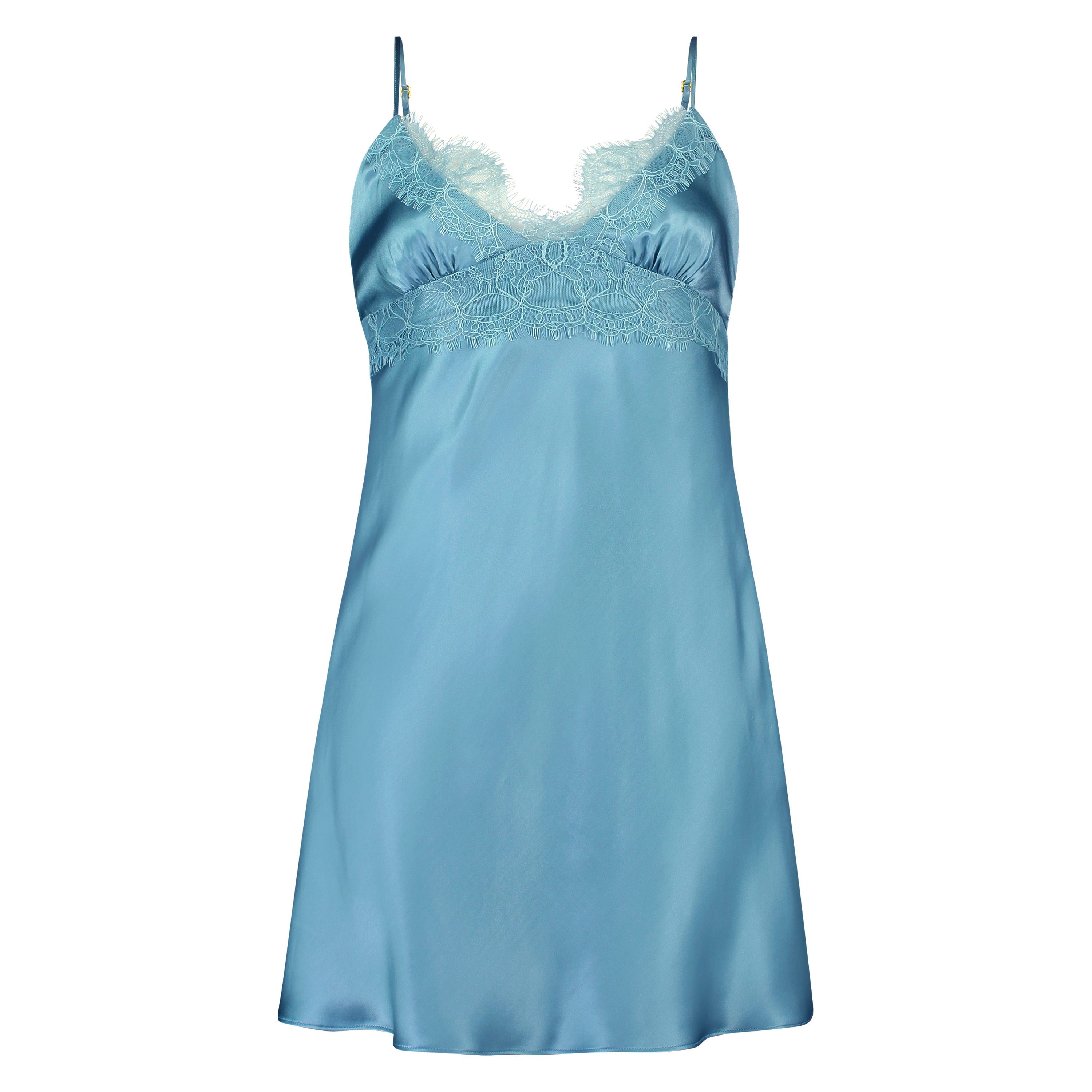 Silk Lace Slip Dress, Blue, main