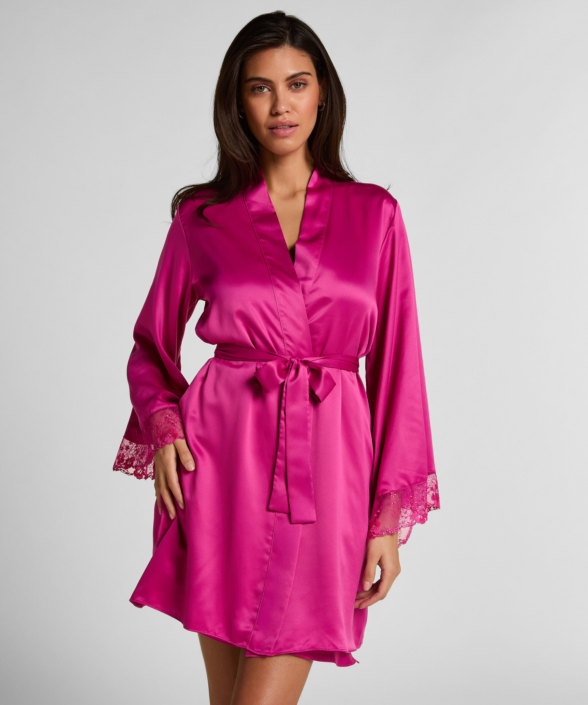 Peonie Kimono Satin, Pink Peonie Kimono Satin, Pink