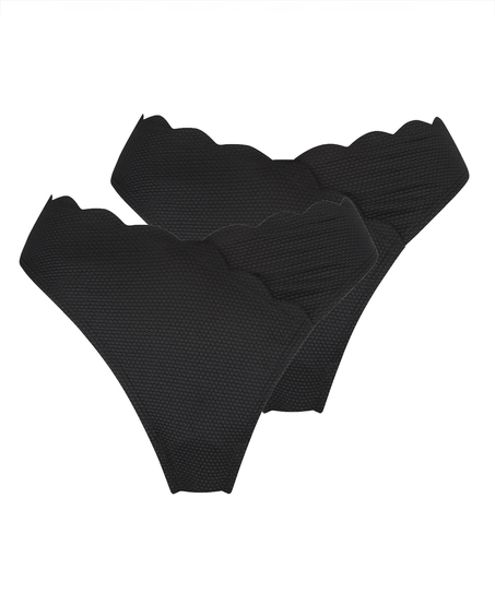 2-Pack Scallop Bikini Bottoms, Black