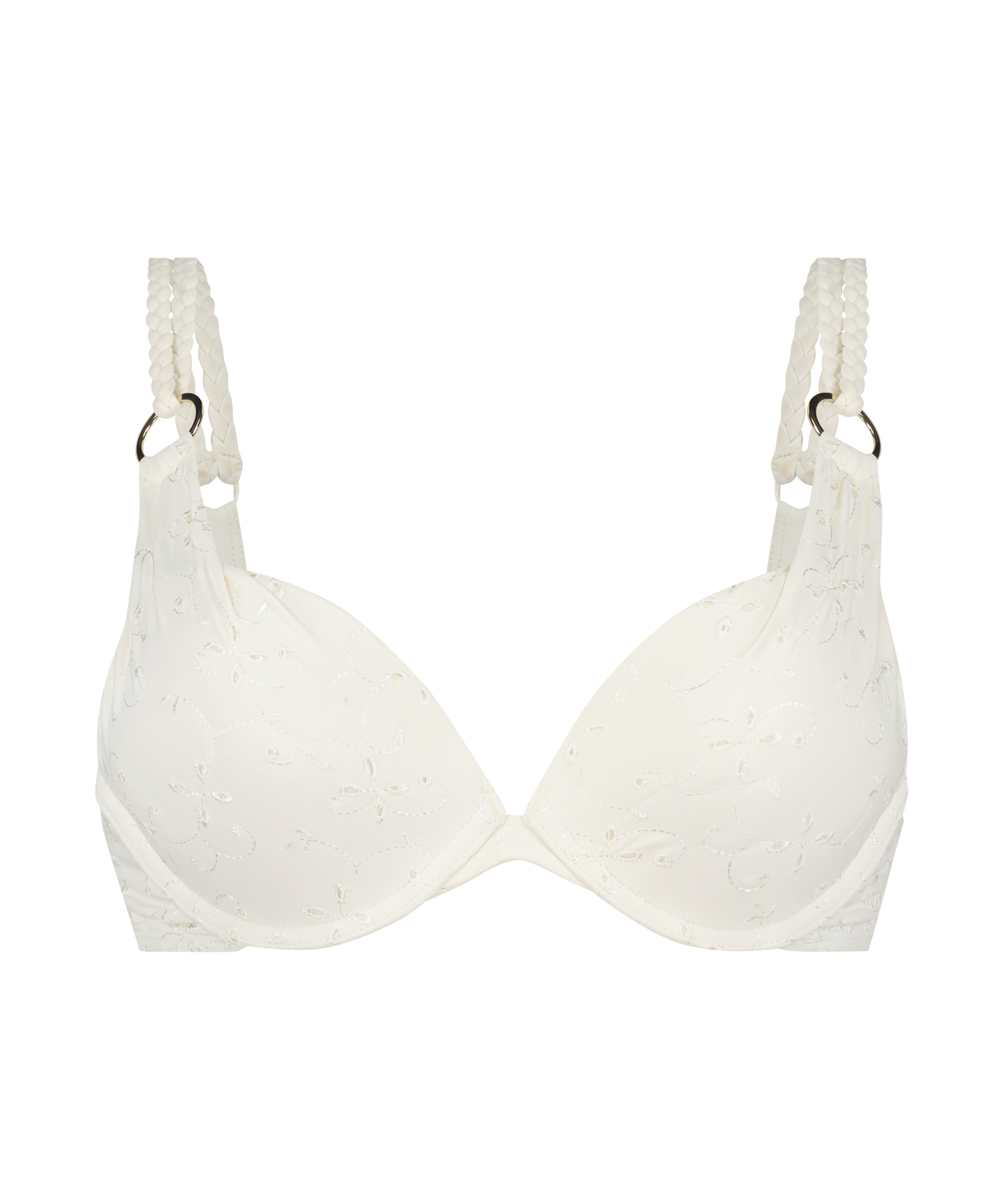 Broderie Padded Underwired Bikini-Top, White, main