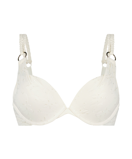 Broderie Padded Underwired Bikini-Top, White