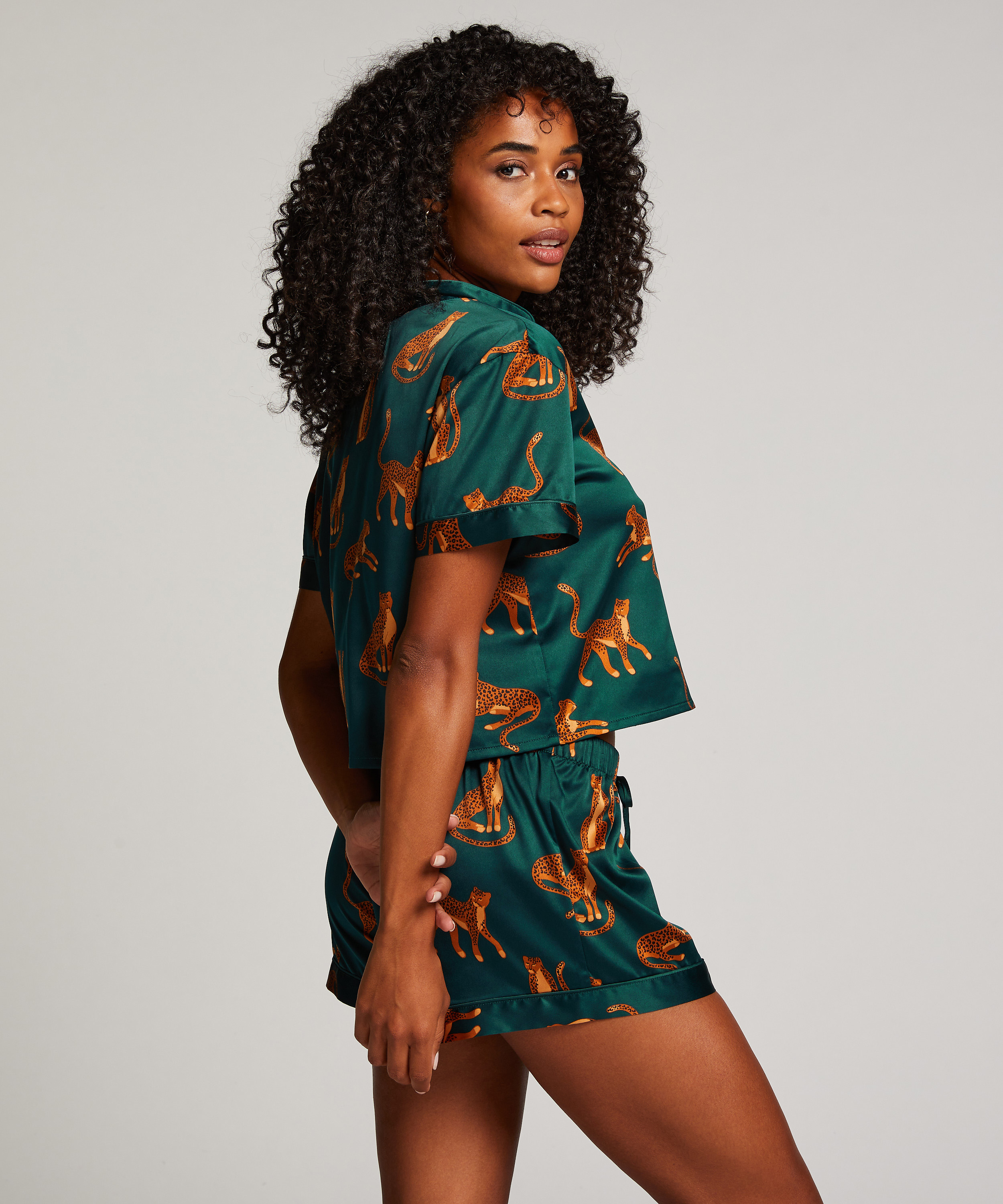 Satin Short-Sleeved Jacket, Green, main