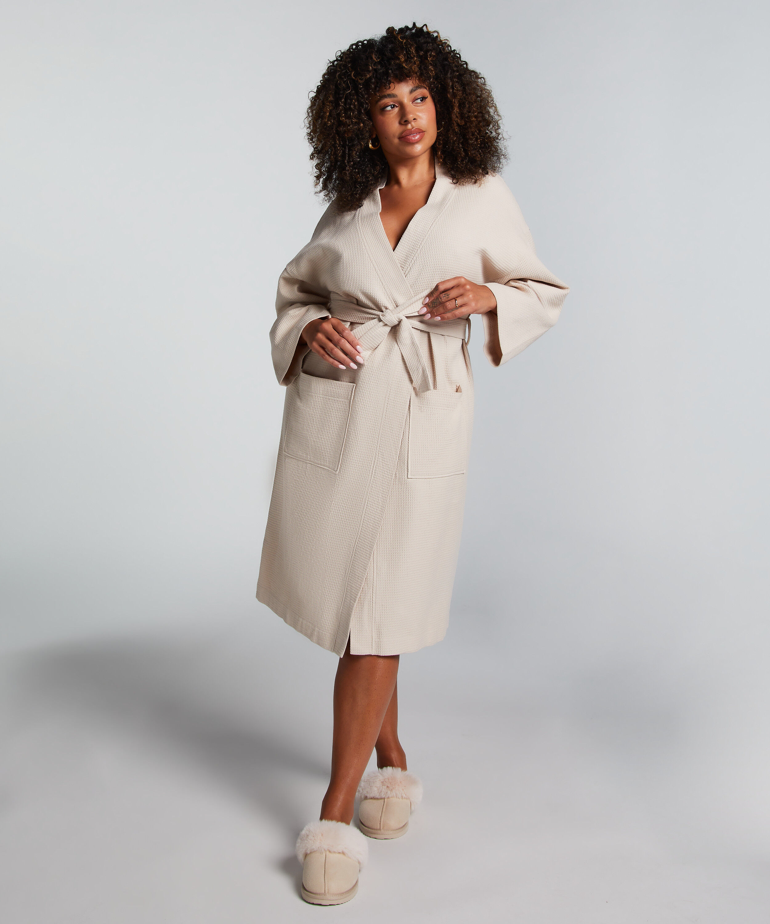 Waffle Bathrobe, Beige