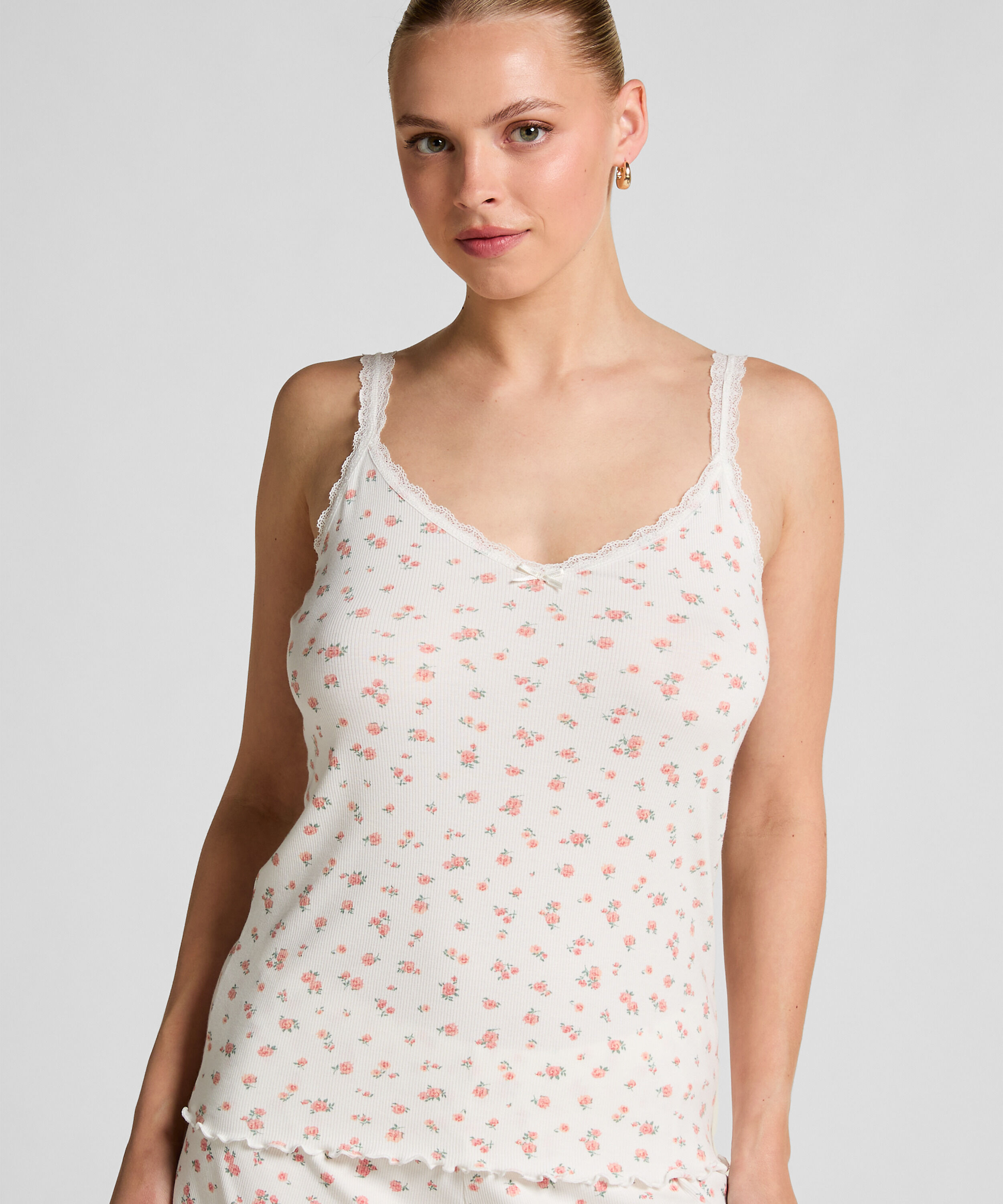 Ribbed Lace Cami, White