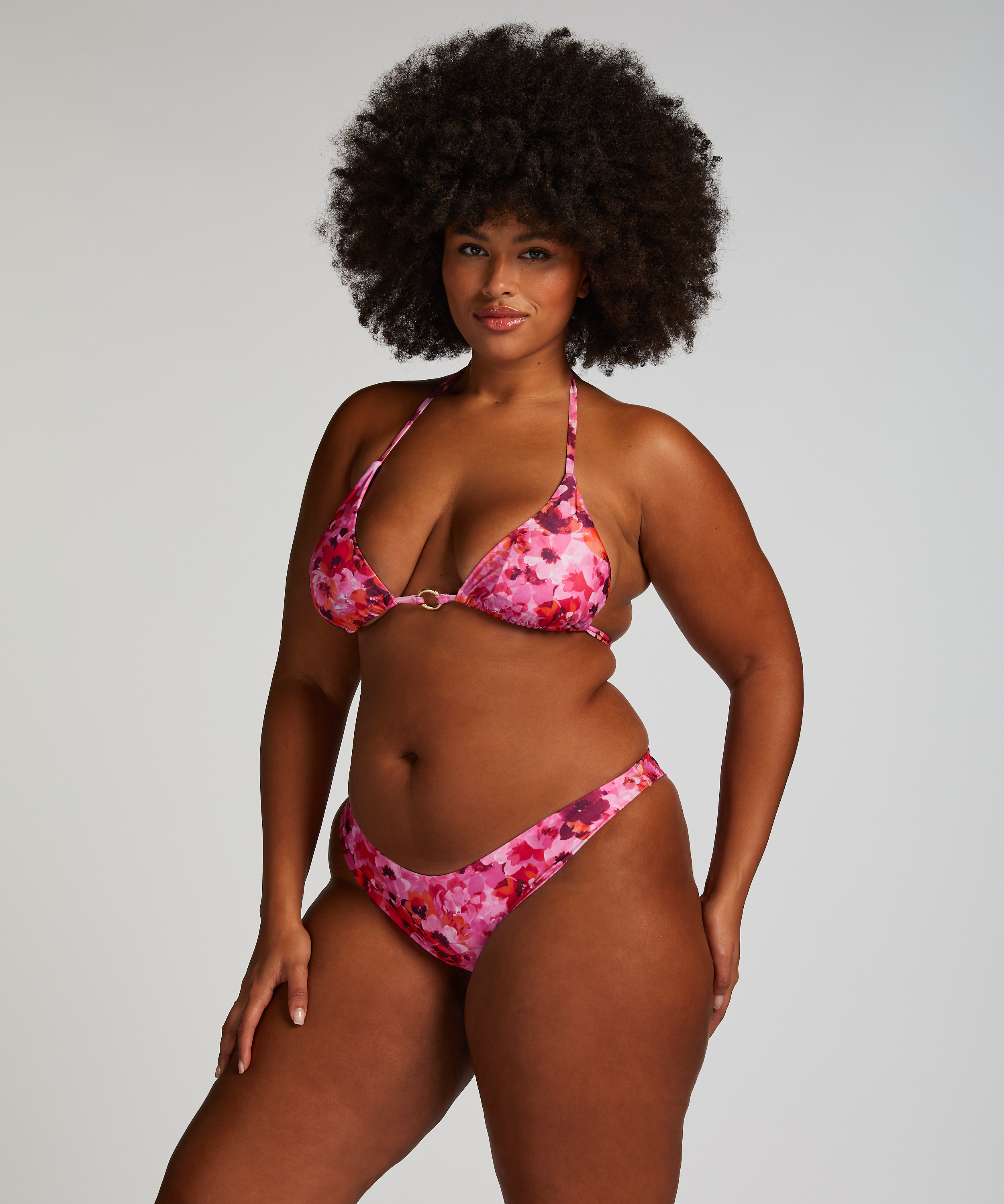 Floral High-Leg Bikini Bottoms, Pink, main