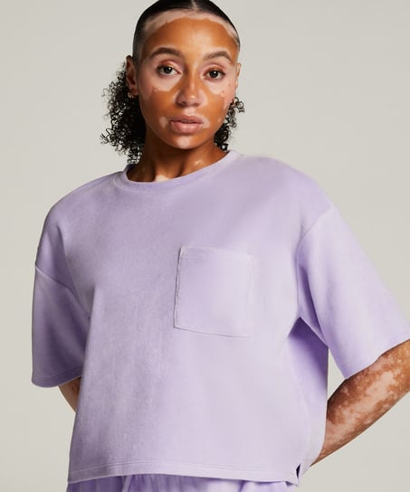 Short-sleeve velours top, Purple