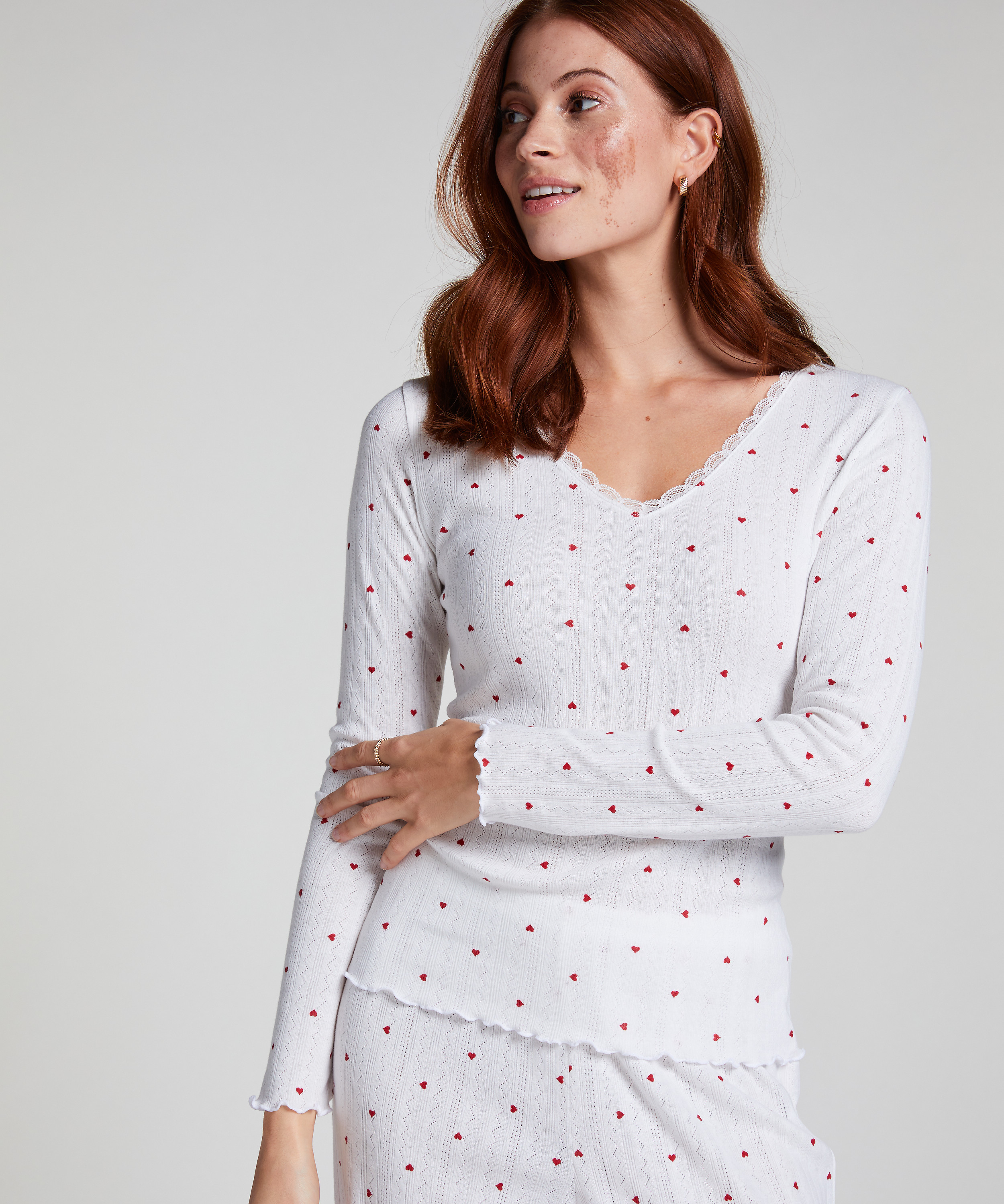 Pointelle Pyjama Top, White, main