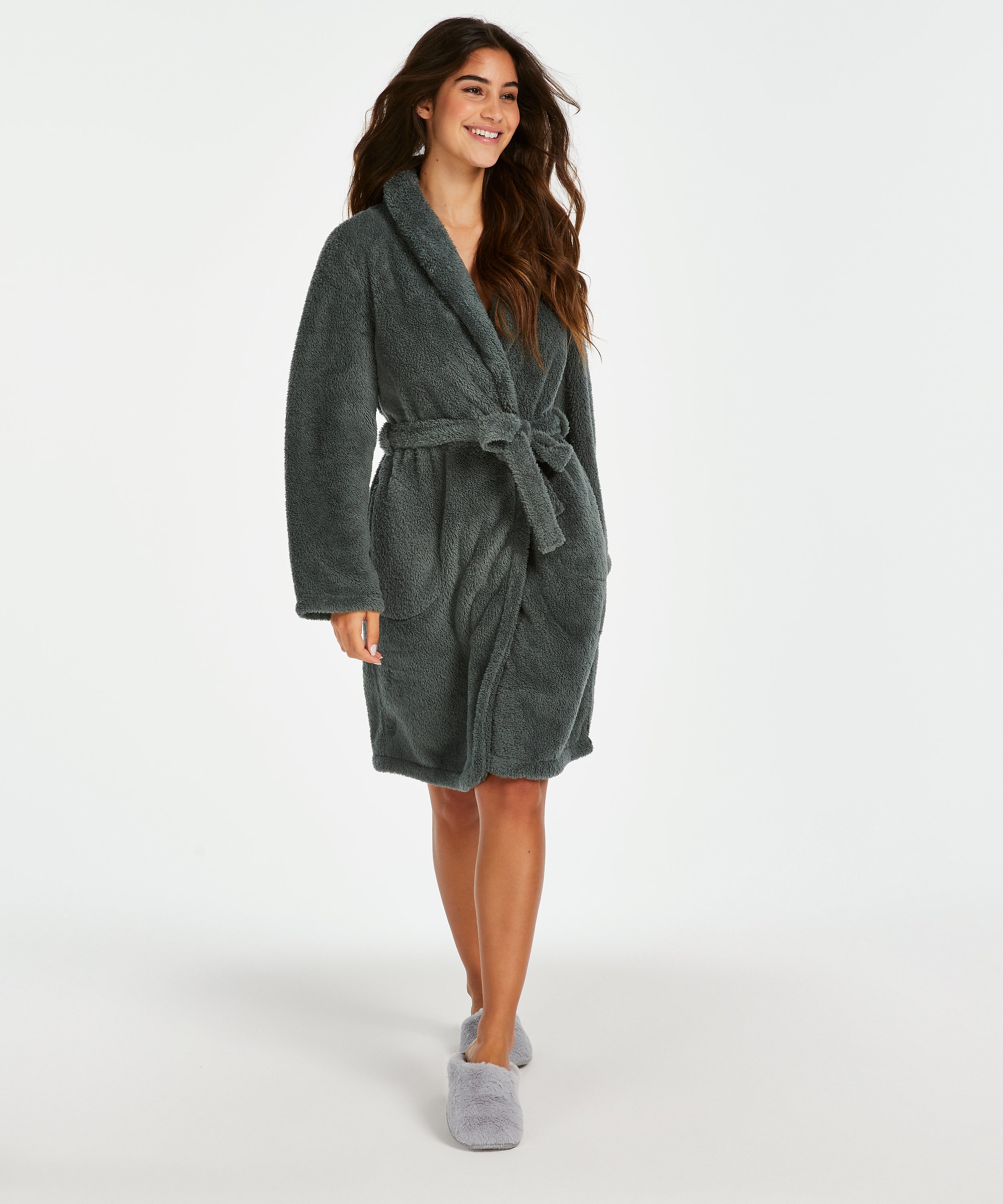 Fleece Bathrobe Short, Green, main
