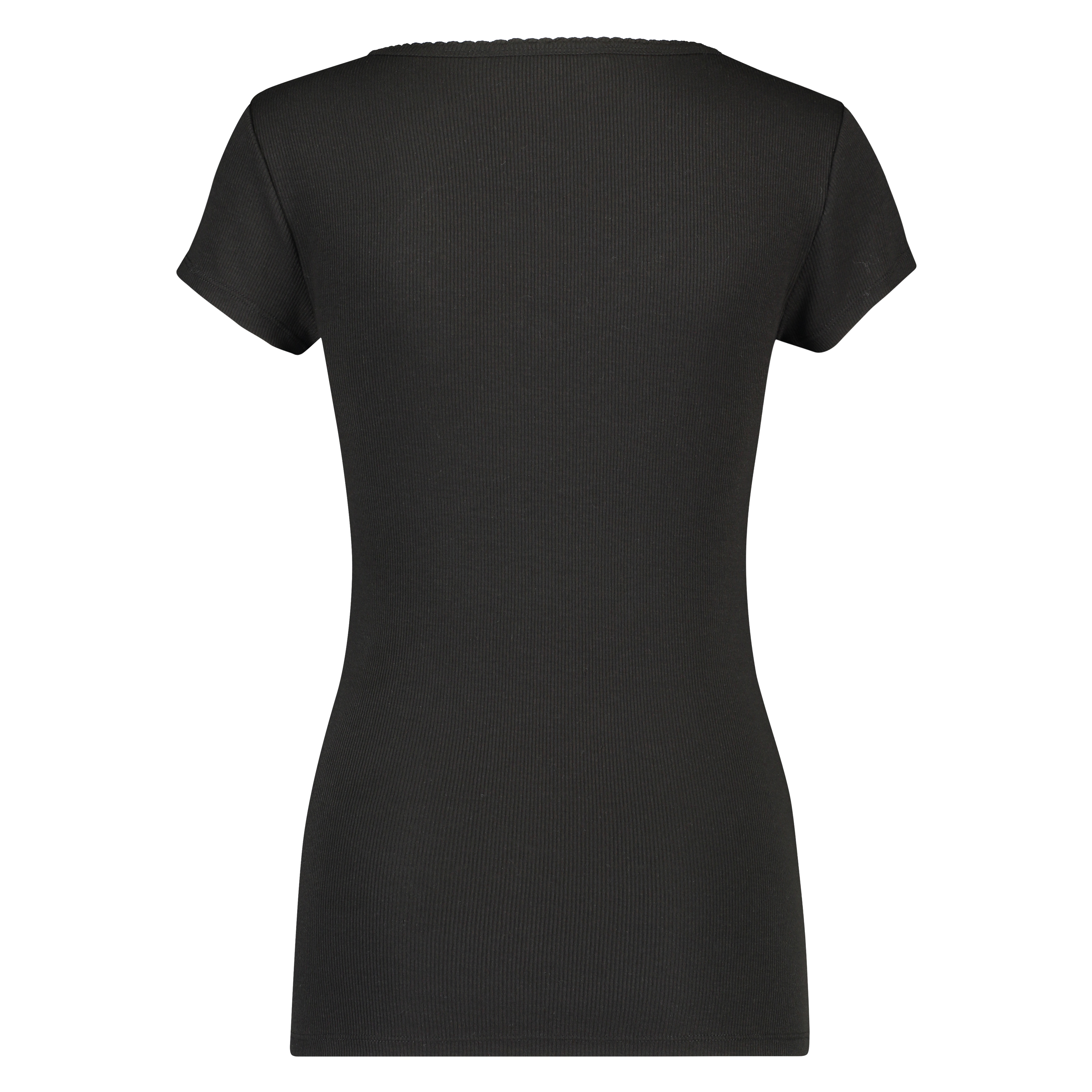 Short sleeve rib pyjama top., Black, main