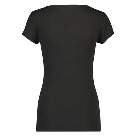 Short sleeve rib pyjama top., Black