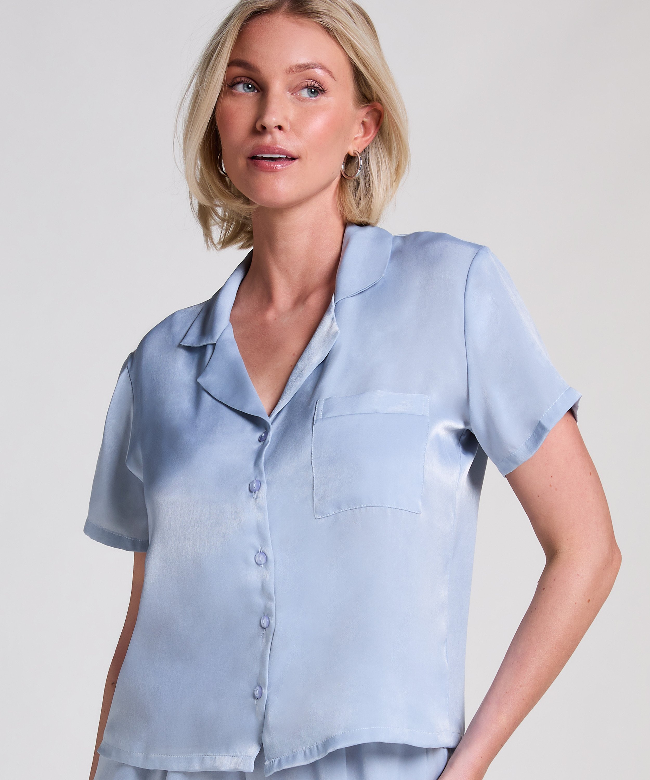Satin Short-Sleeved Jacket, Blue, main