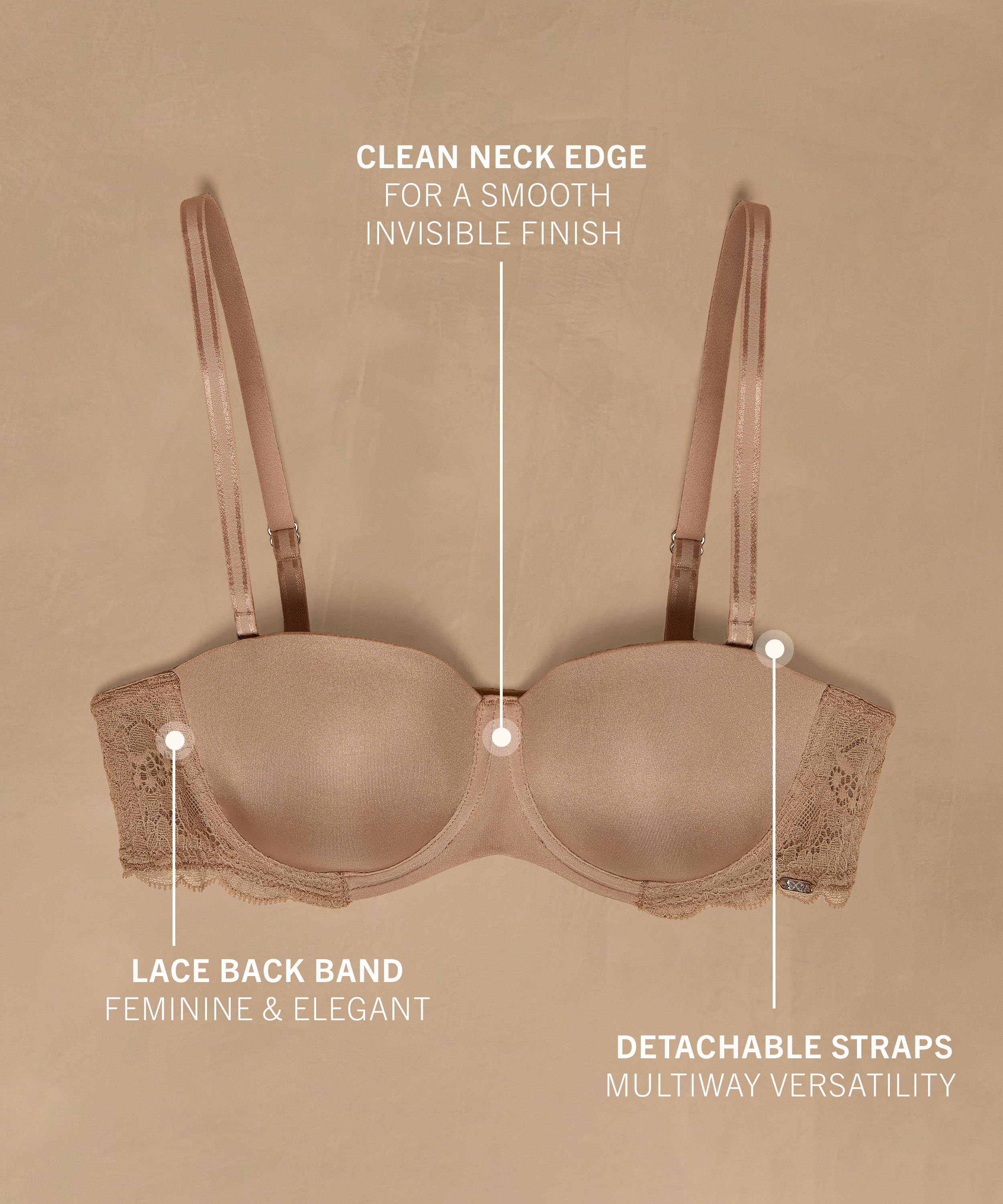 Angie Padded Underwired Strapless Bra, Beige, main