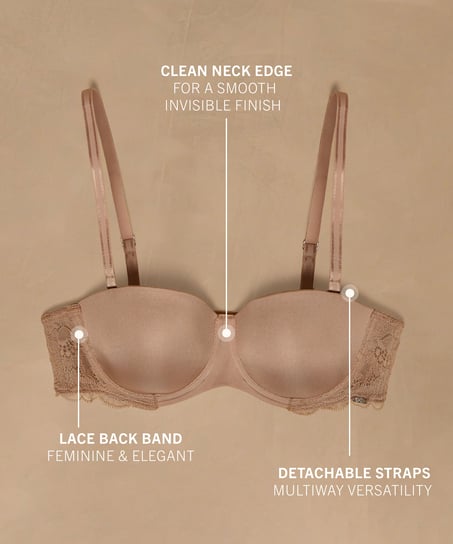 Angie Padded Underwired Strapless Bra, Beige