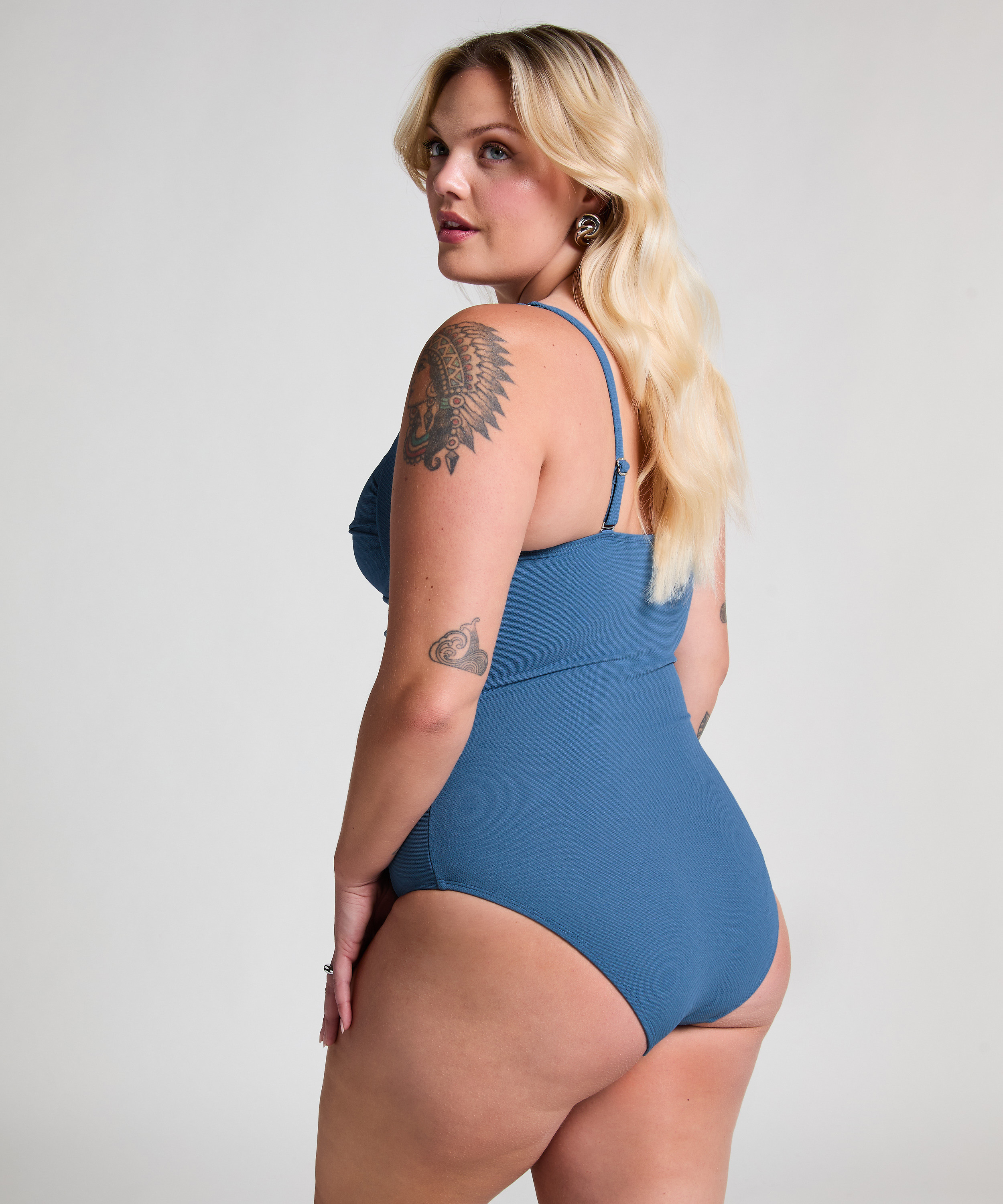 Shaping Scallop Swimsuit, Blue, main