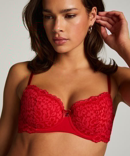 Rose Padded Underwired Bra, Red
