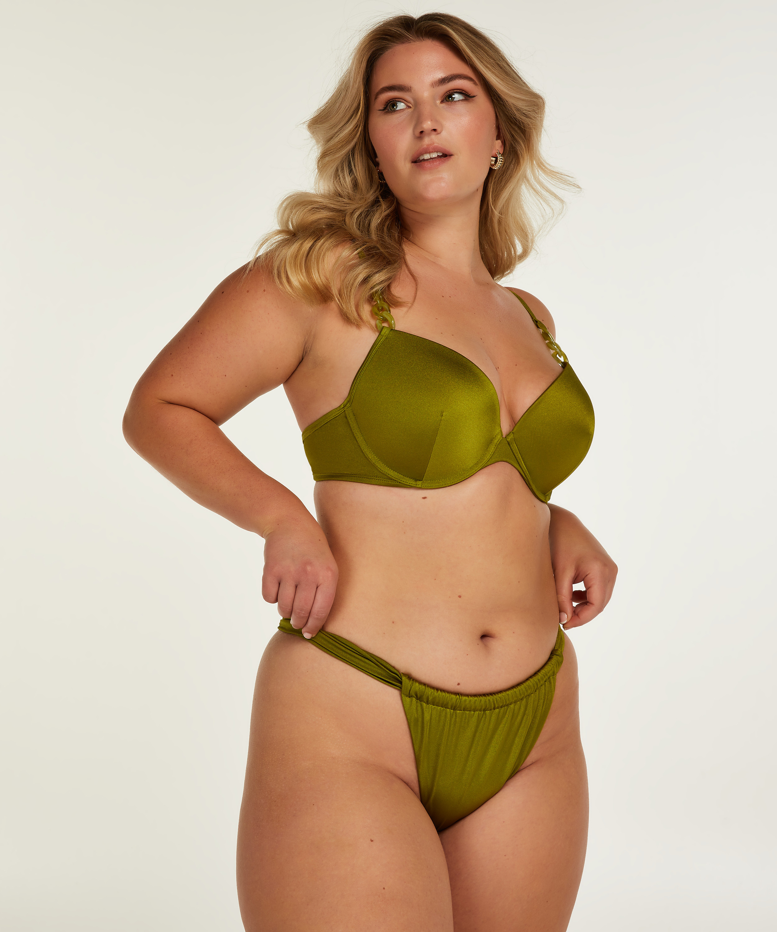 Palm Padded Push-up Underwired Bikini Top, Green, main