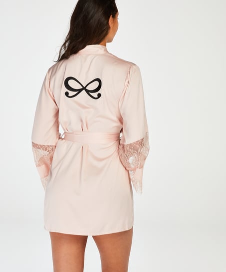 Satin Lace Kimono, Pink
