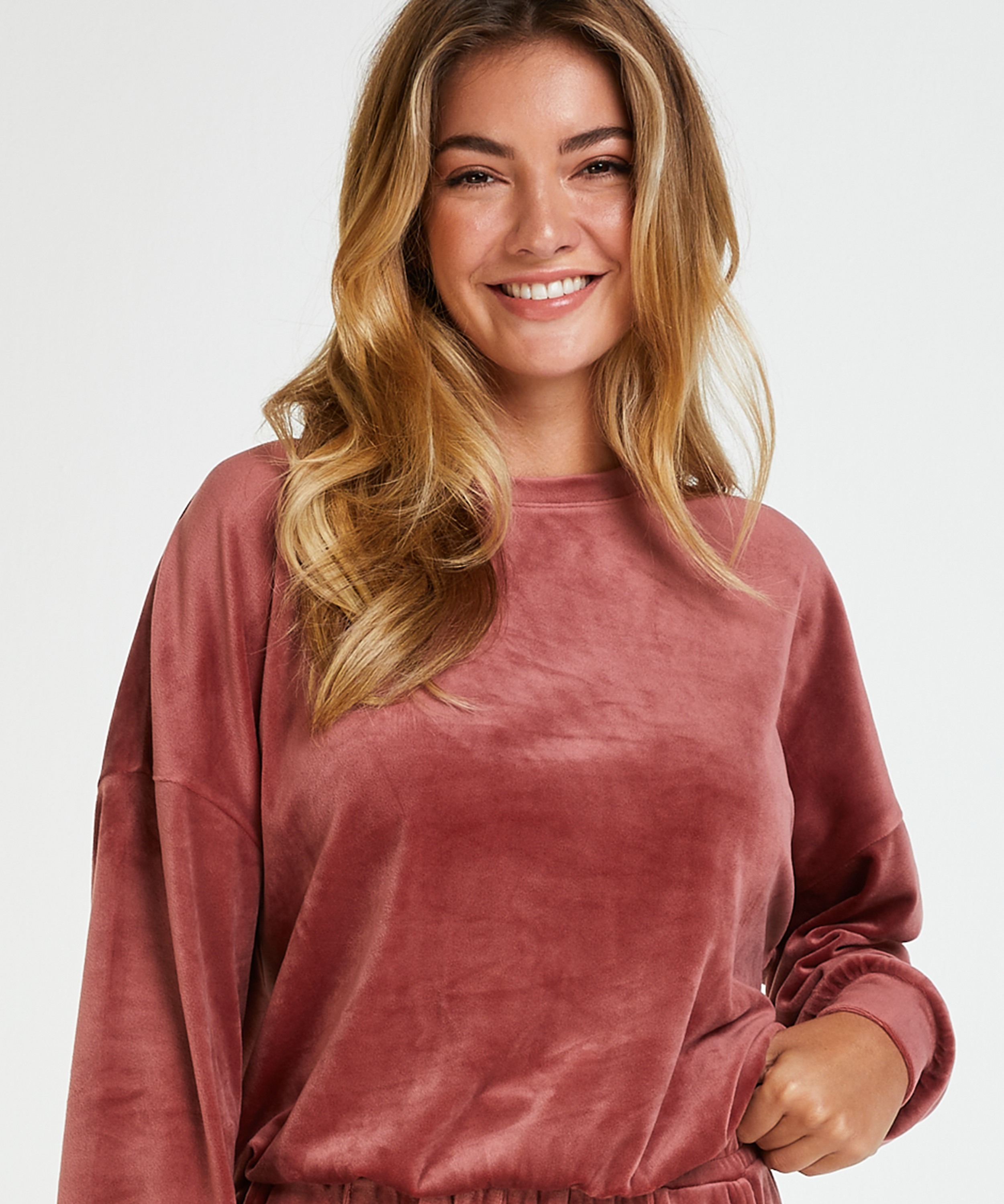 Long-sleeved Velours top, Pink, main