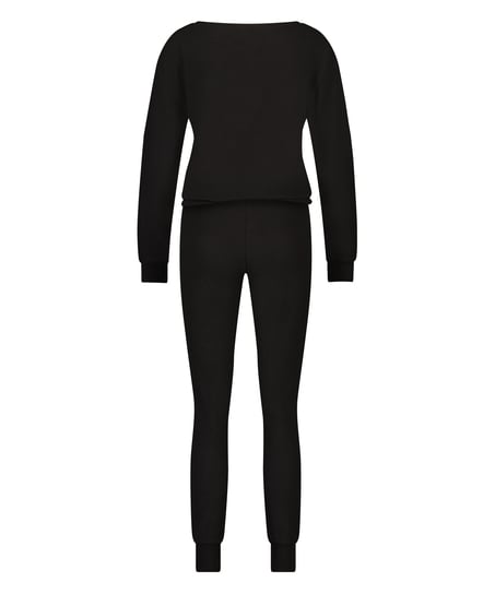 Waffle Placket Pyjama, Black