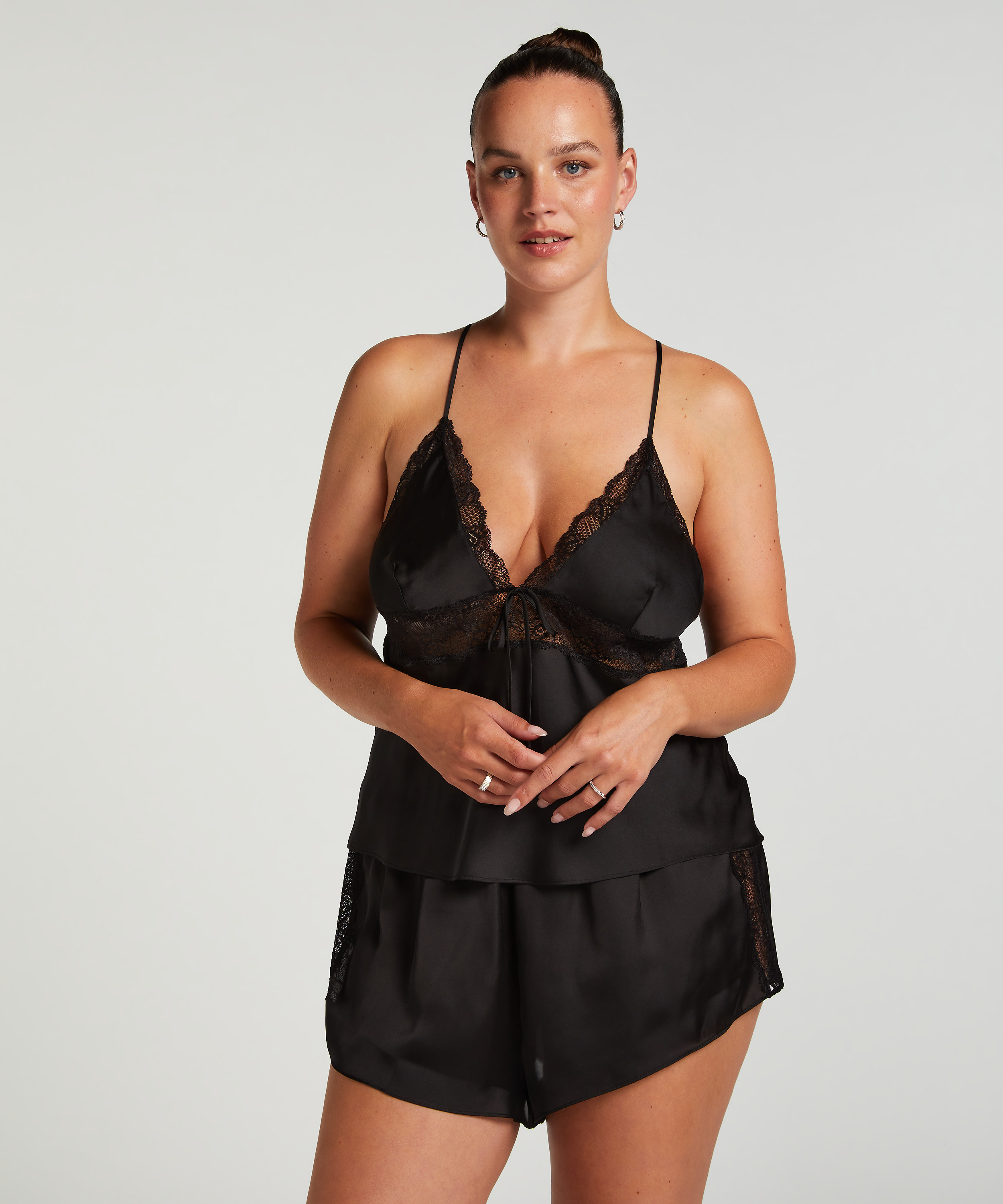Pyjama Shorts Satin Marcela, Black, main