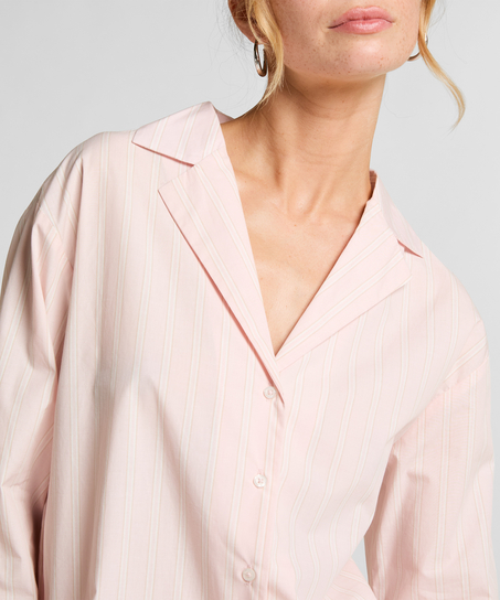 Poplin Cotton Pyjama Top, Pink