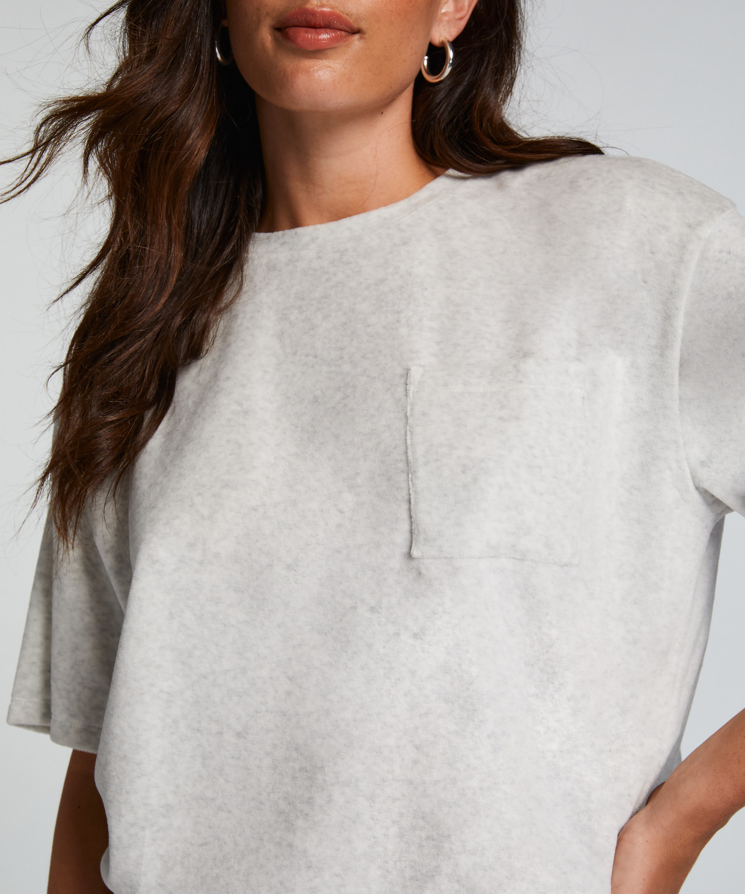 Short-sleeve velours top, Grey, main