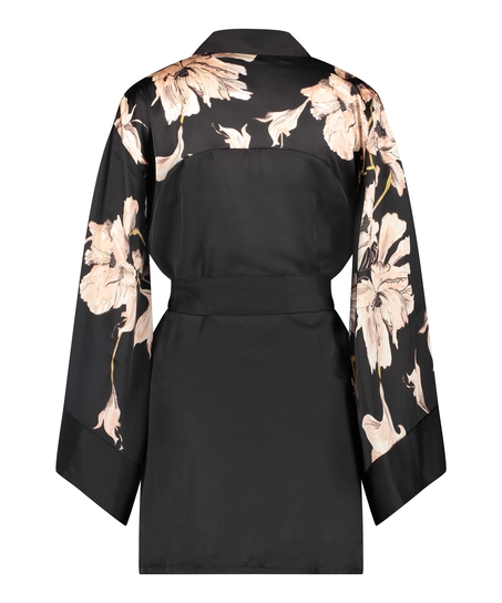 Bloom Satin Kimono, Black