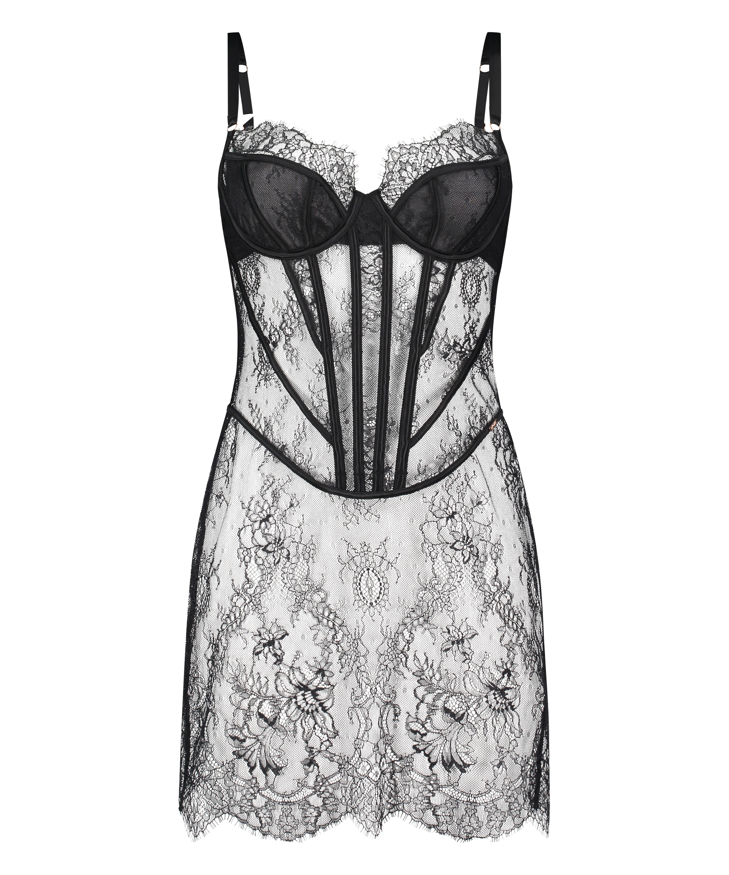 Lace Camille Slip dress, Black, main