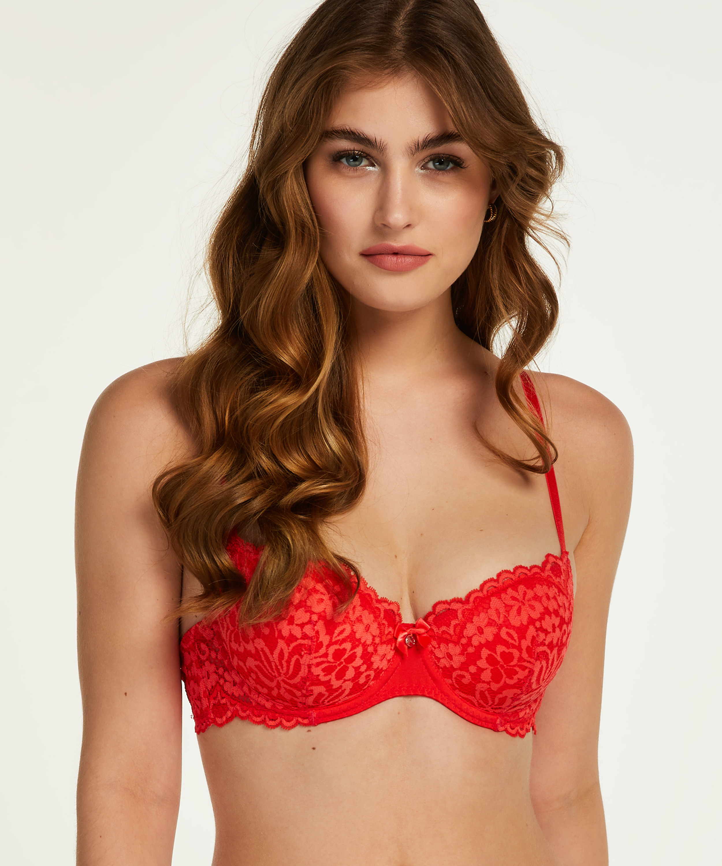 Rose Padded Underwired Bra, Red, main