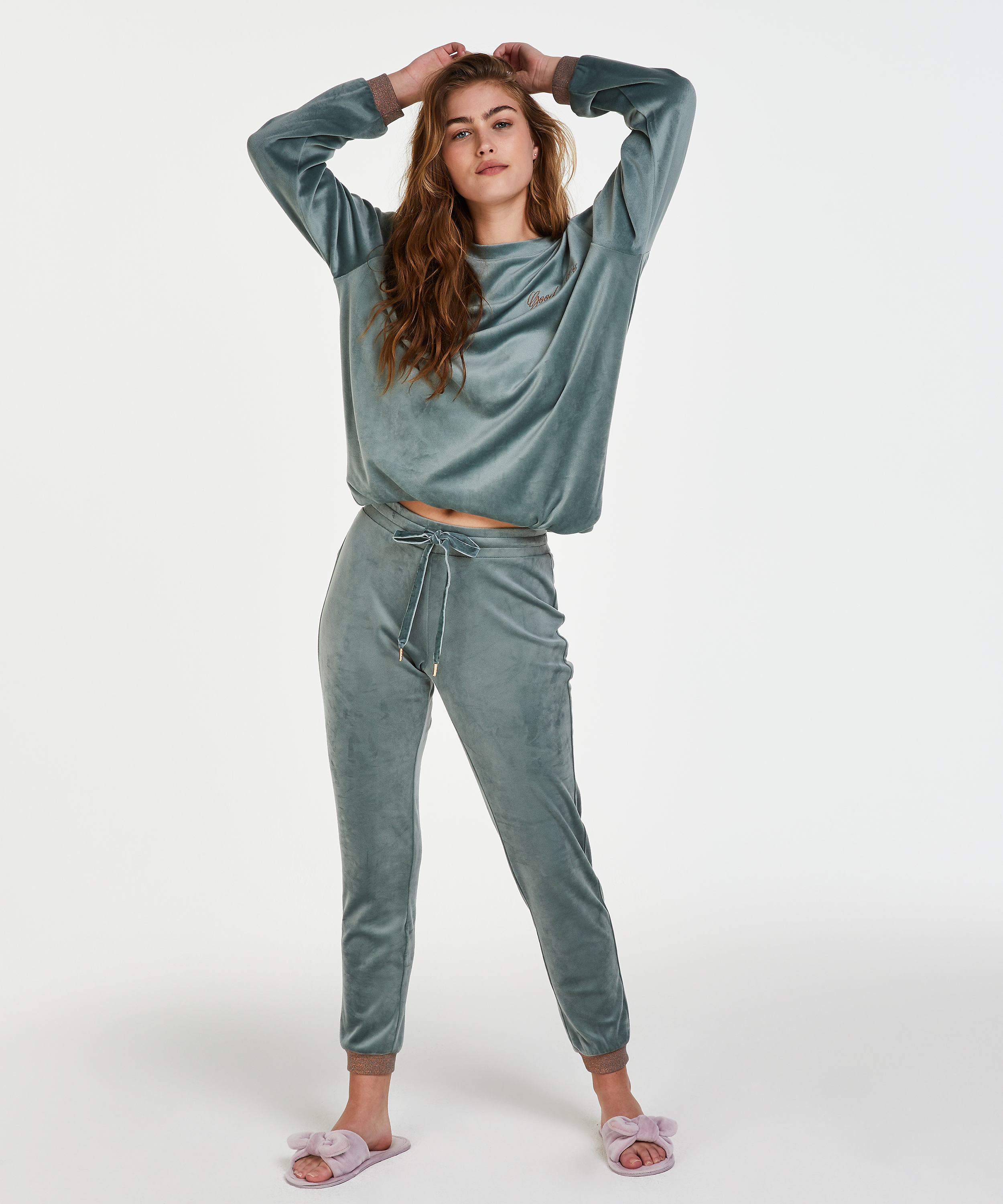 Velour Lurex Jogging Bottoms, Green, main