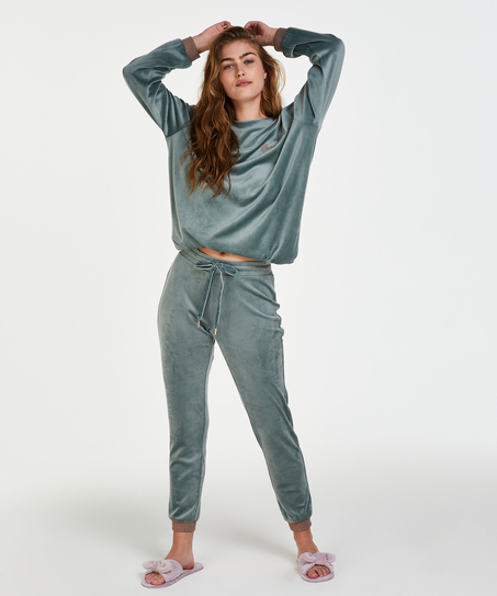 Velour Lurex Jogging Bottoms, Green