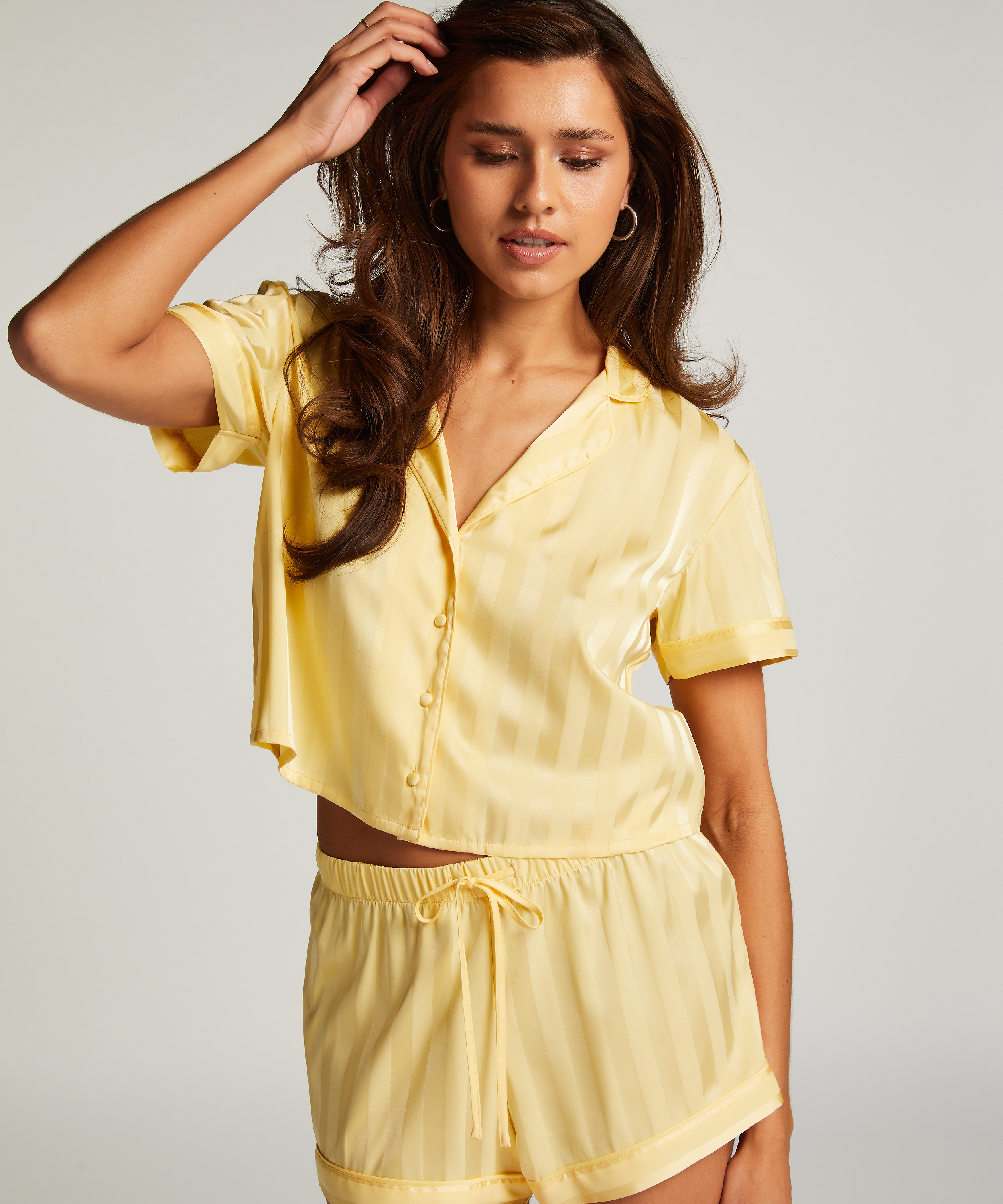 Satin Pyjama Set, Yellow, main