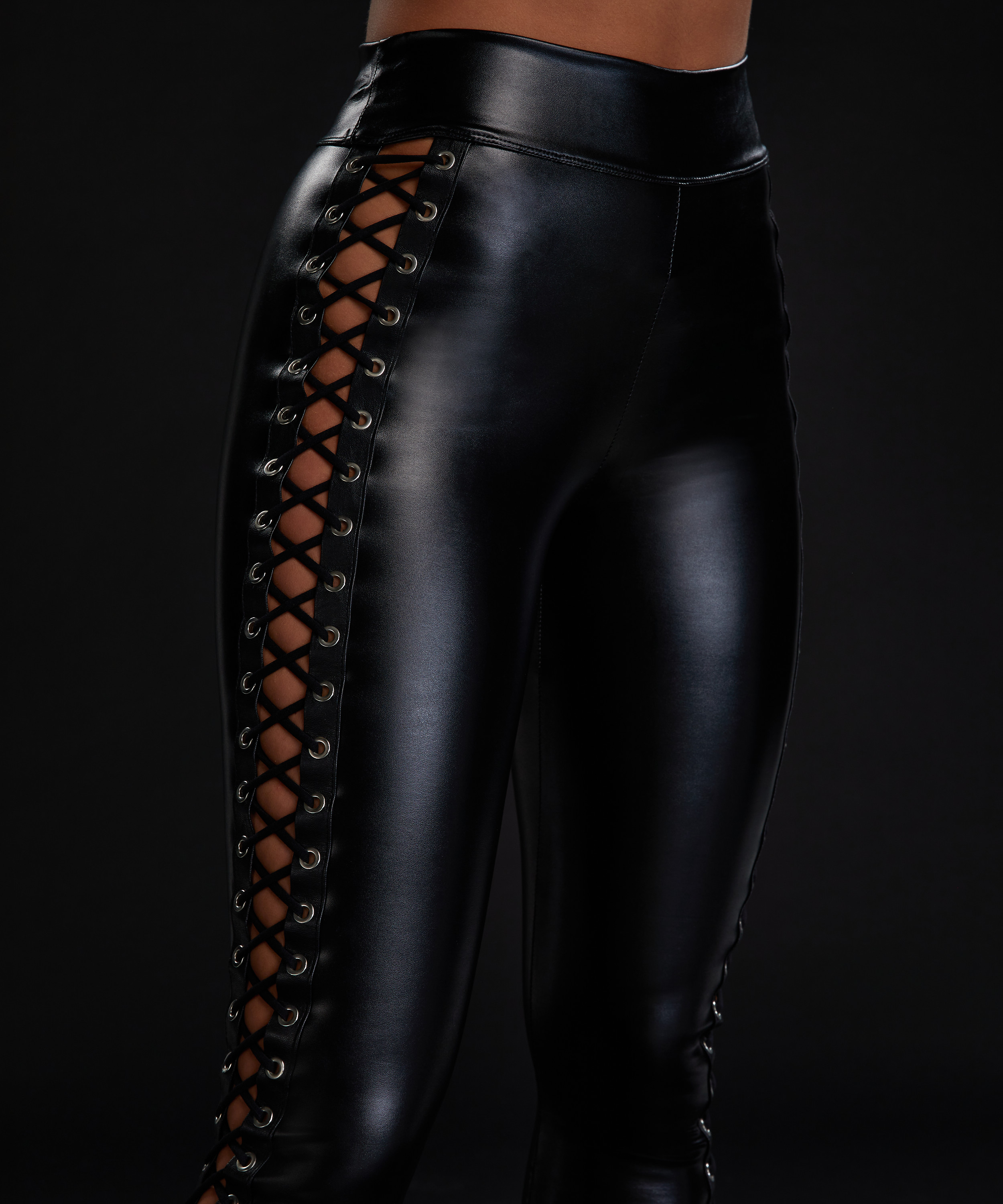 Lace-up leggings, Black, main