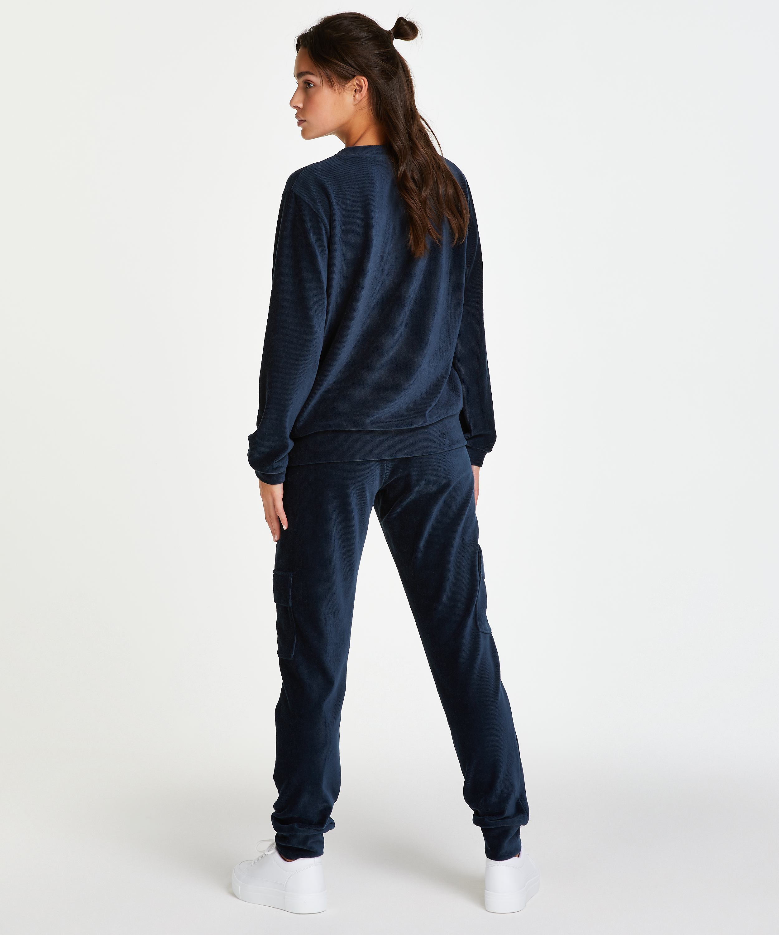 Long-sleeved velvet top, Blue, main