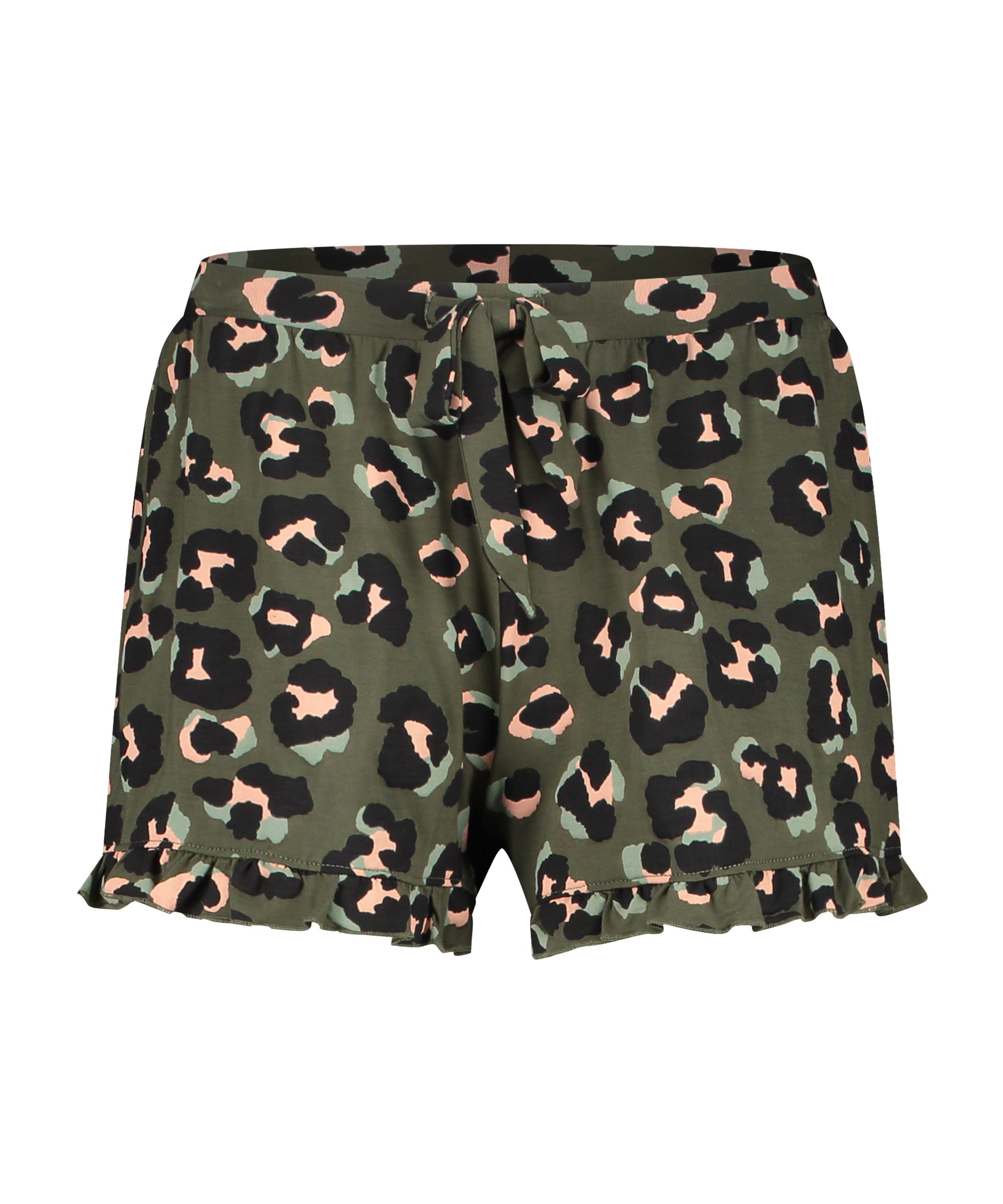 Leopard Ruffle Jersey Shorts, Green, main