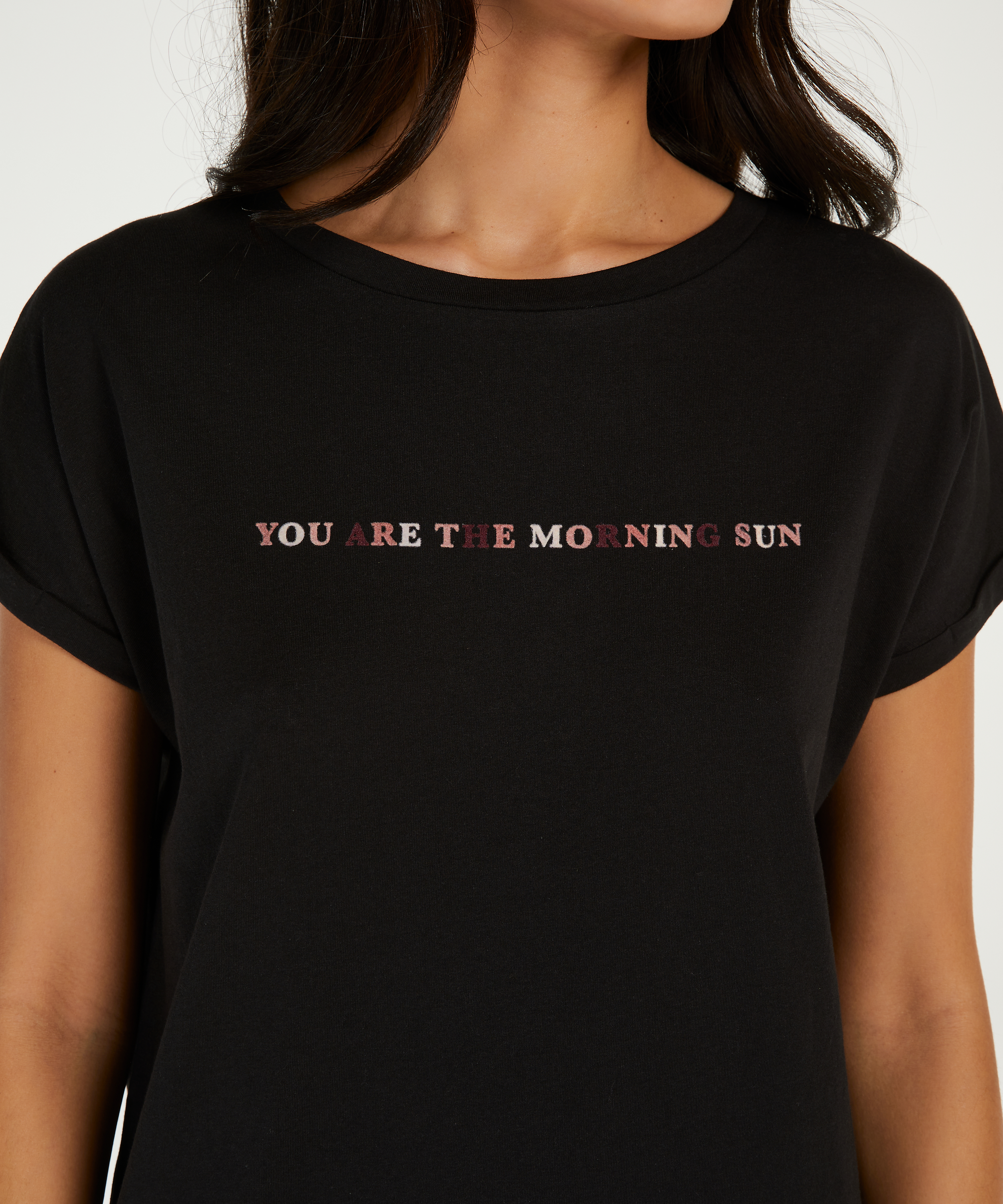 Round Neck Nightshirt, Black, main