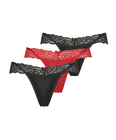 3-pack Willow Thong, Black