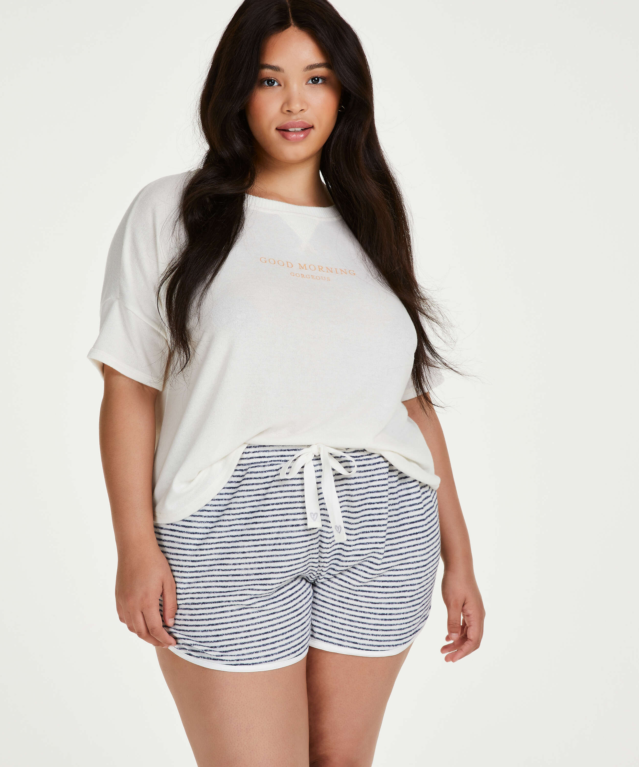 Short sleeve pyjama top in brushed jersey, White, main
