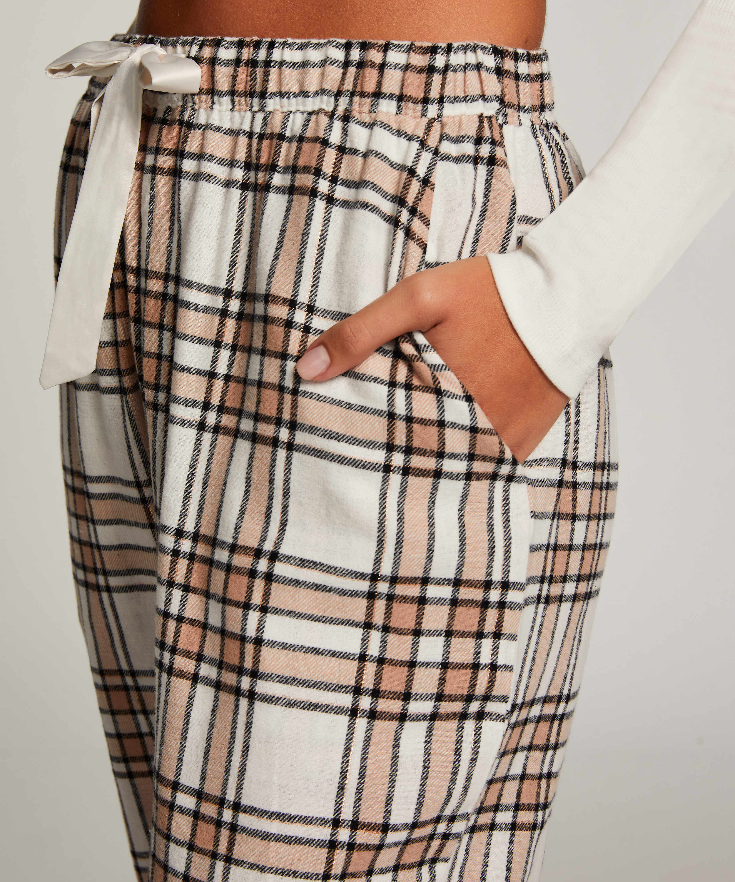 Flannel Pyjama Pants, Beige, main