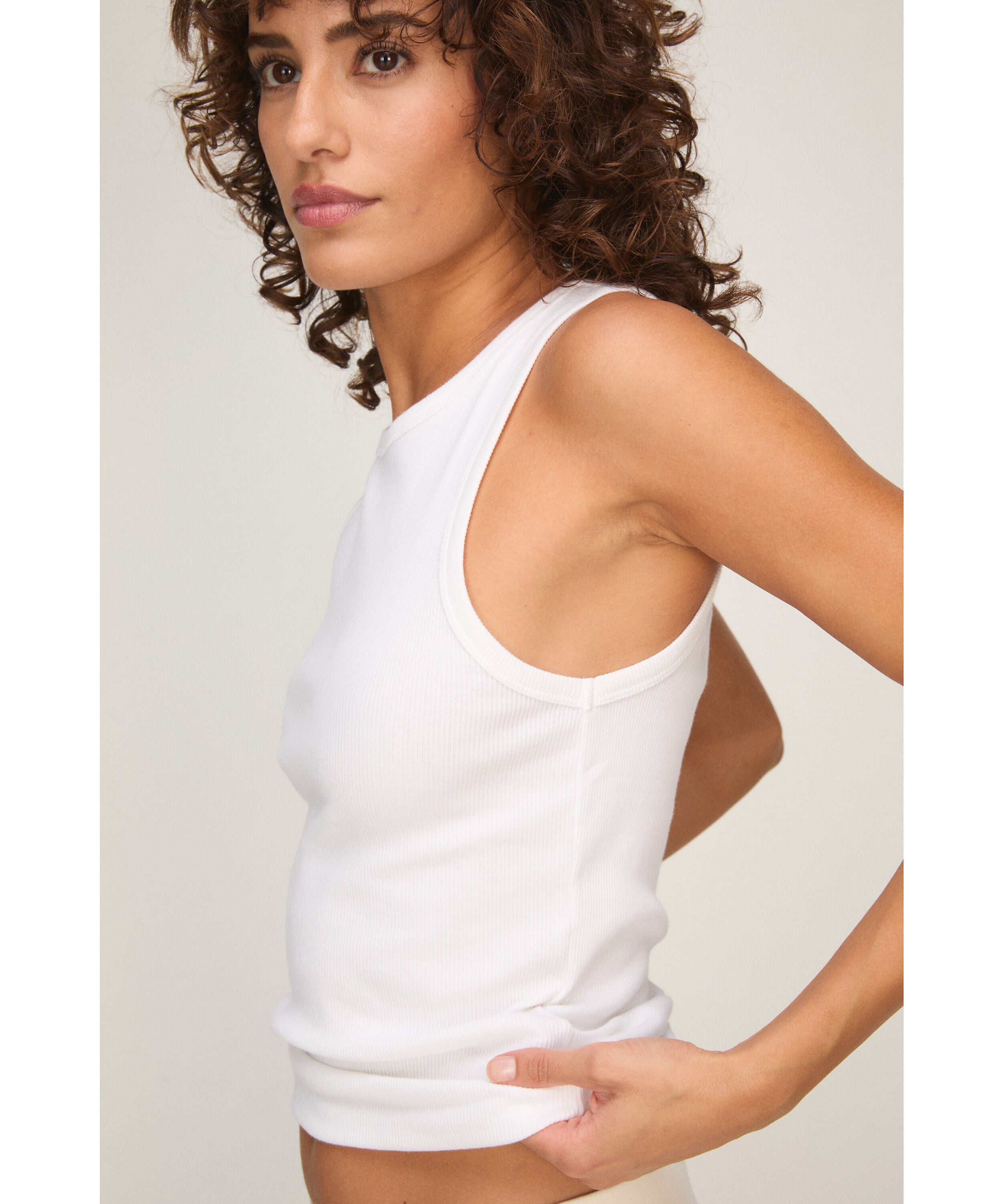 Singlet tanktop cotton rib, White Singlet tanktop cotton rib, White