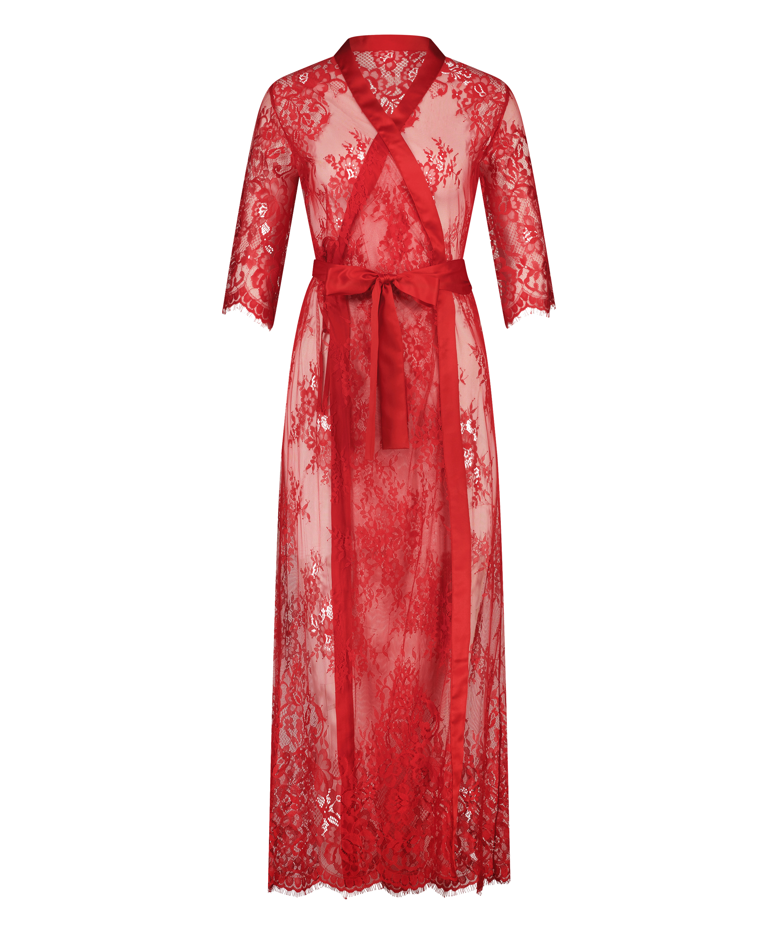 Long Allover Lace Kimono, Red, main