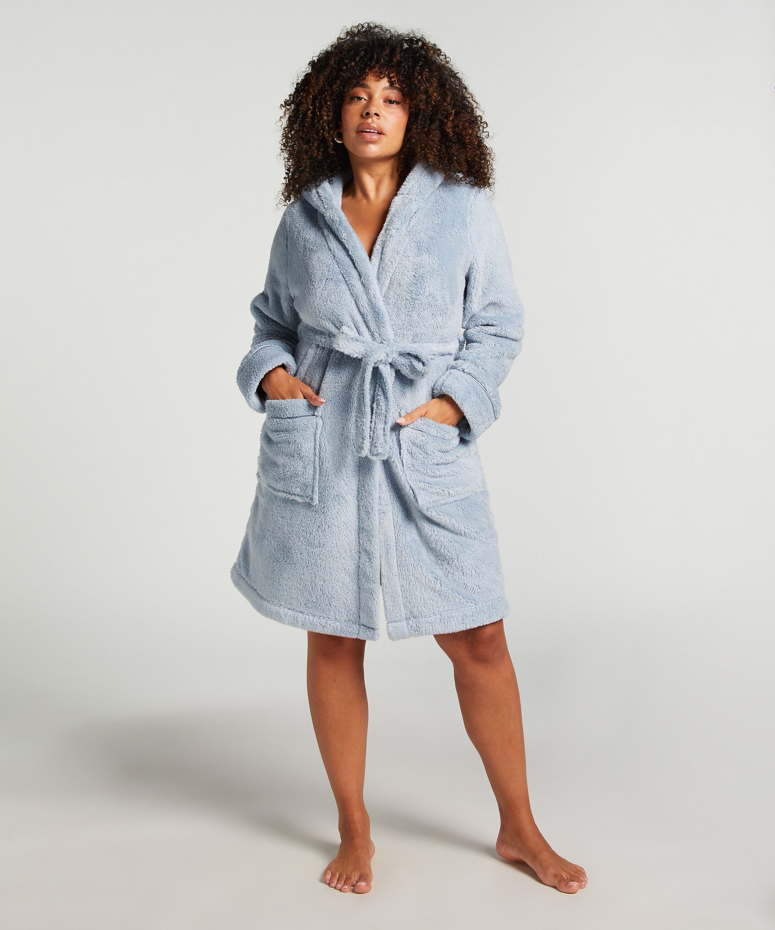Fleece Bathrobe Short, Blue Fleece Bathrobe Short, Blue