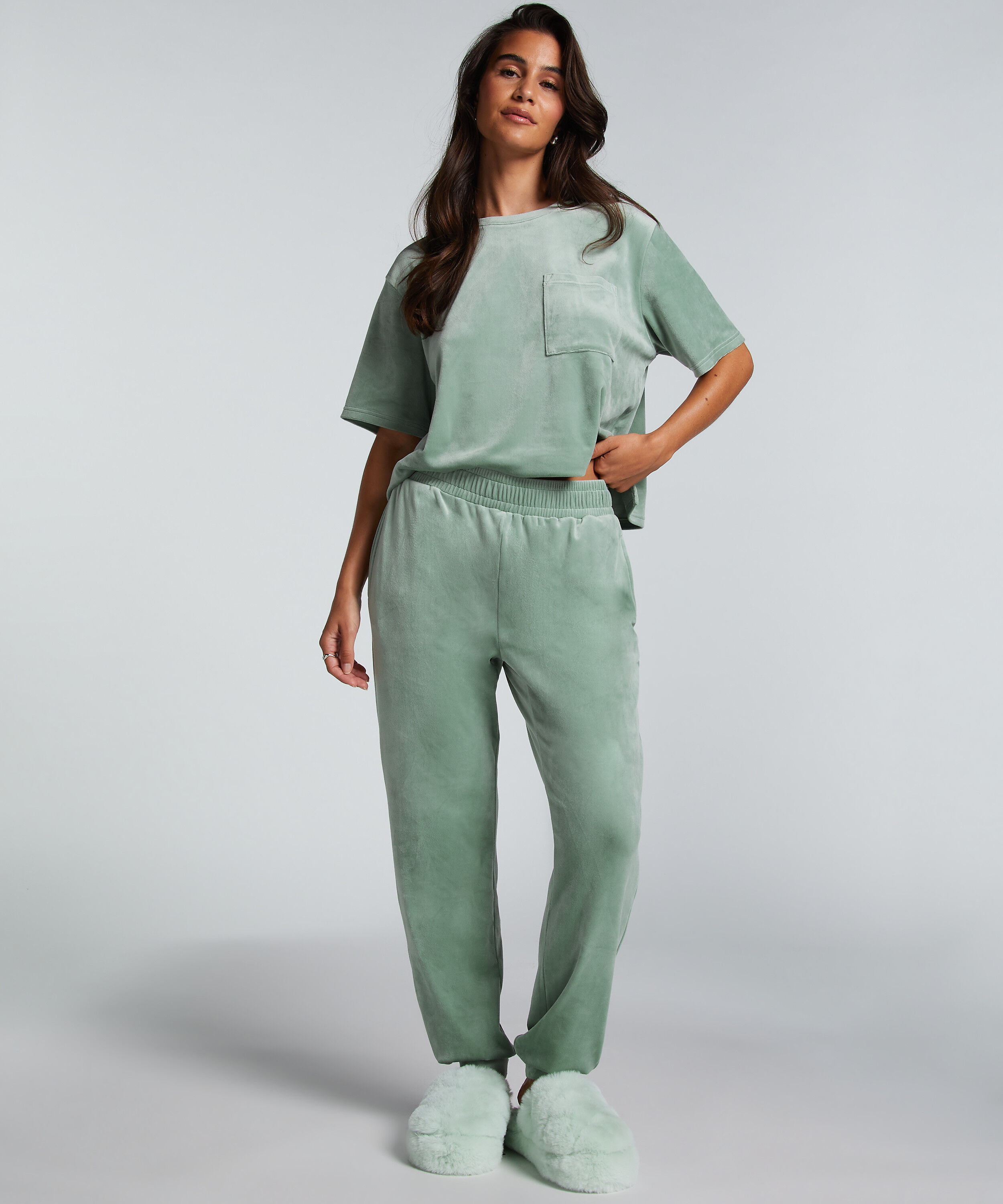 Tall Velours Jogging Bottoms, Green