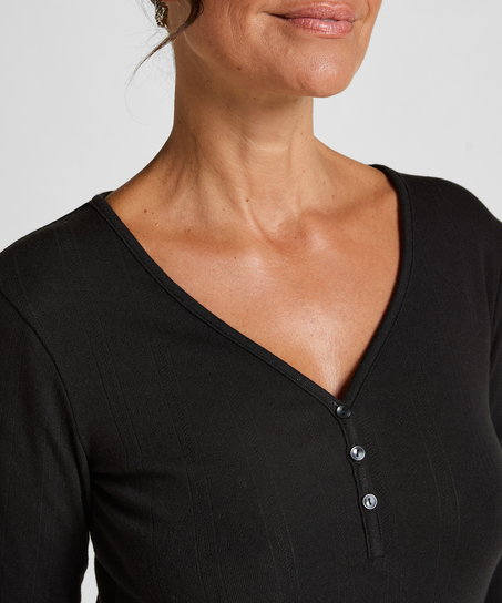 Henley Pyjama Top, Black