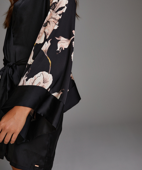 Bloom Satin Kimono, Black
