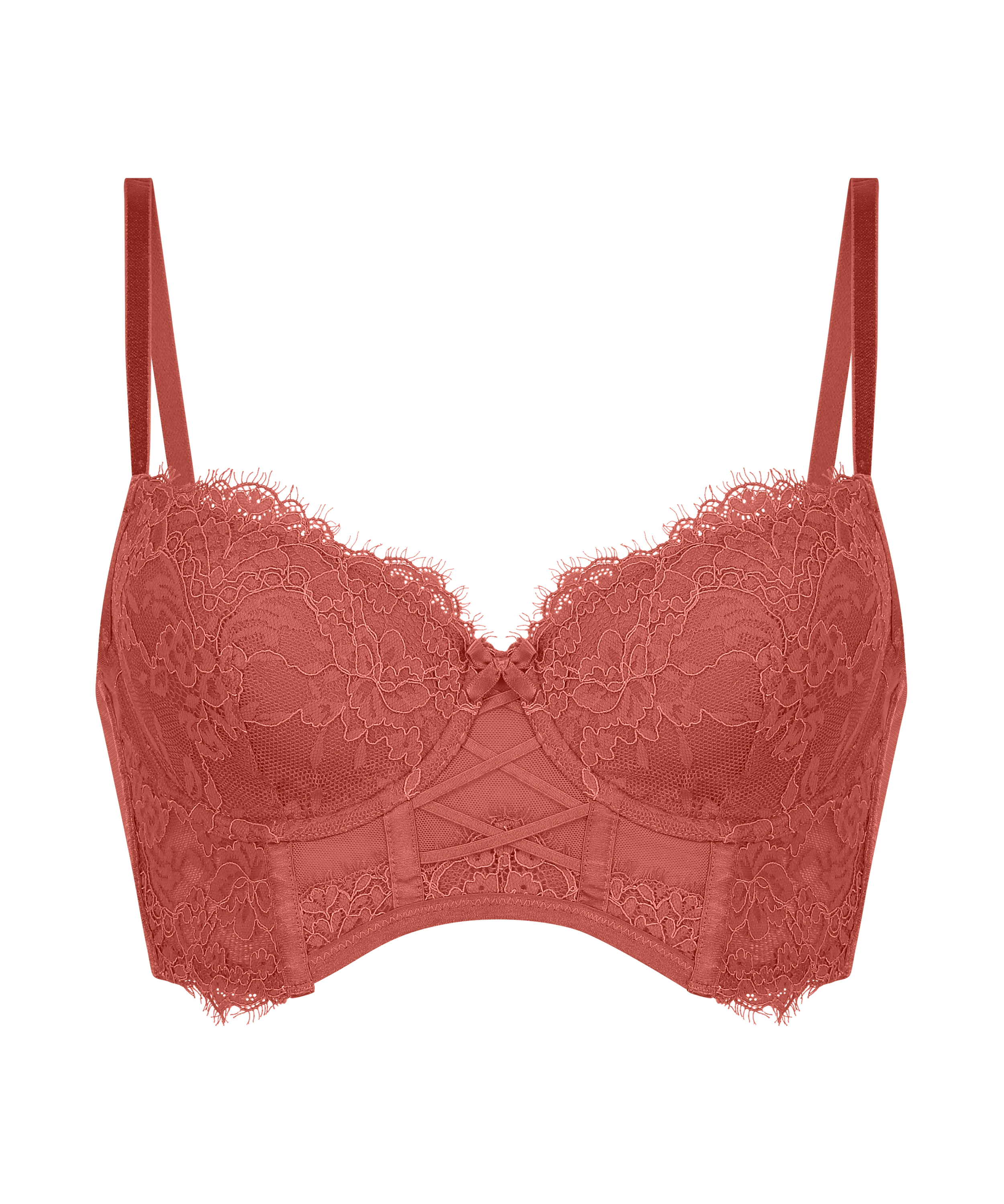 Arabella padded longline underwired bra, Red, main