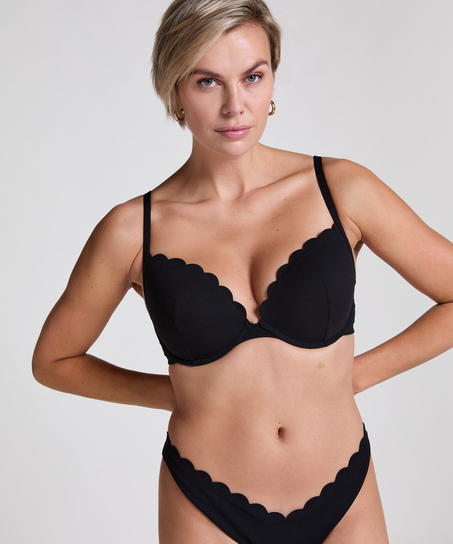 Scallop push-up underwired bikini top Cup A - E, Black