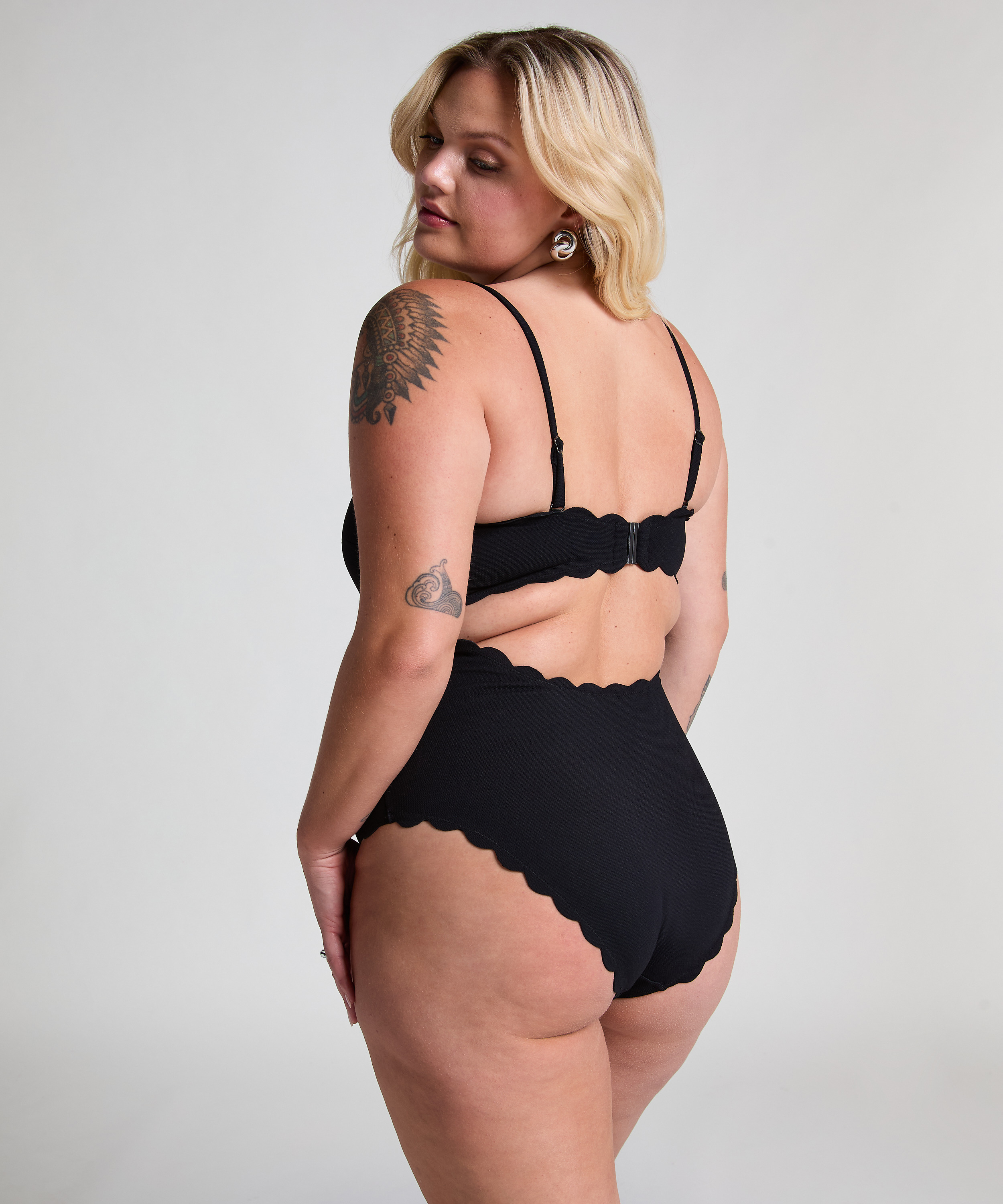 Bandeau Scallop Swimsuit, Black, main