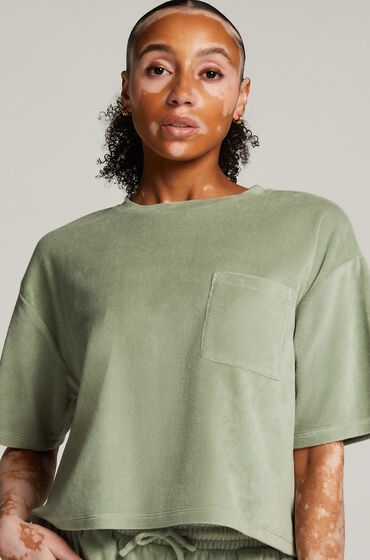 Hunkemöller Short-sleeve velours top Green