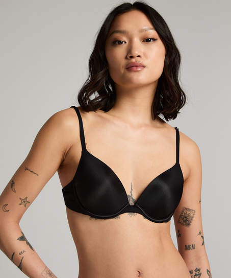 Transparent Back Multiway Padded Underwired Bra, Black
